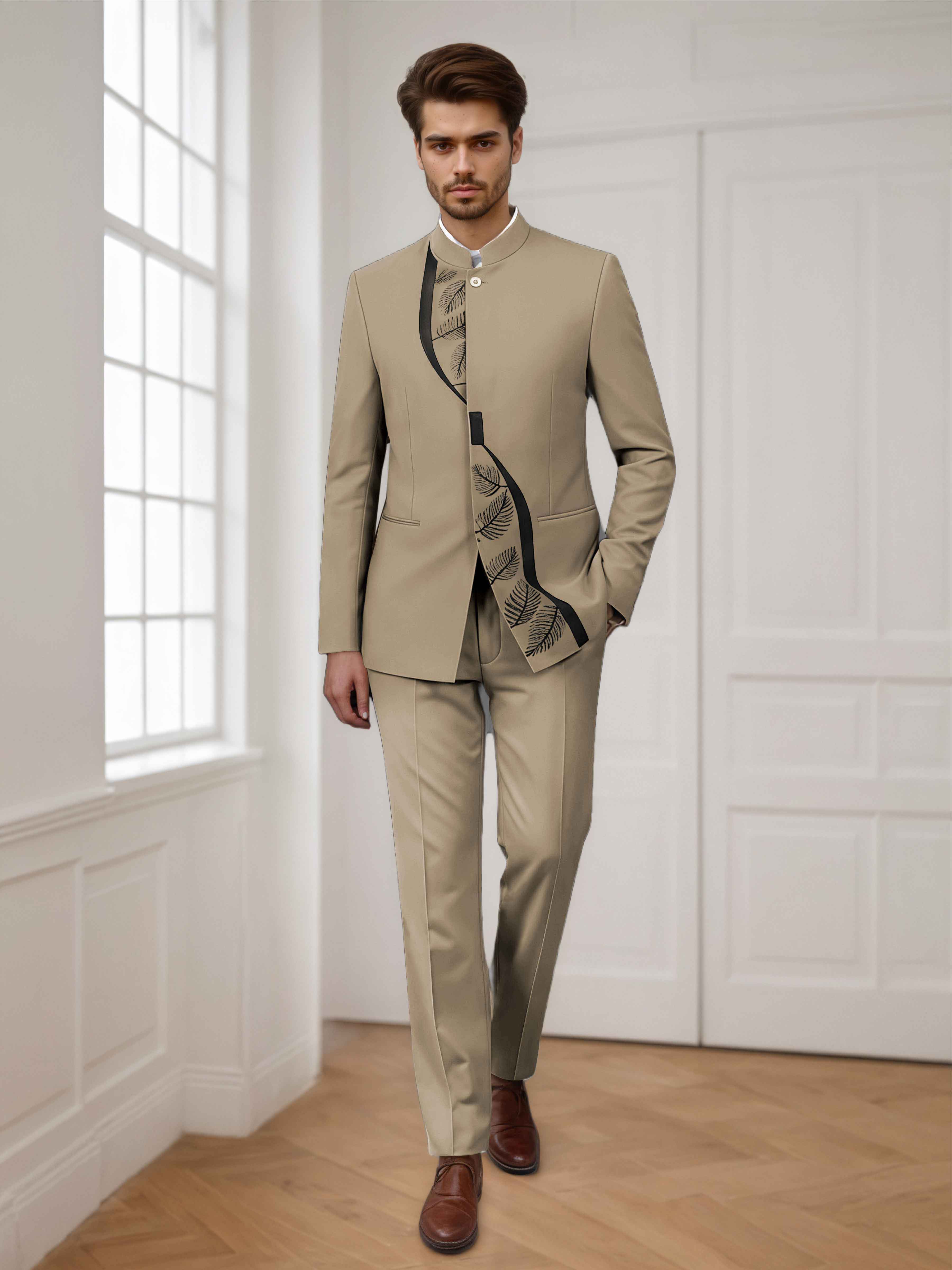 Trendy 2 Pieces Men's Embroidered Stand Lapel Formal Suit