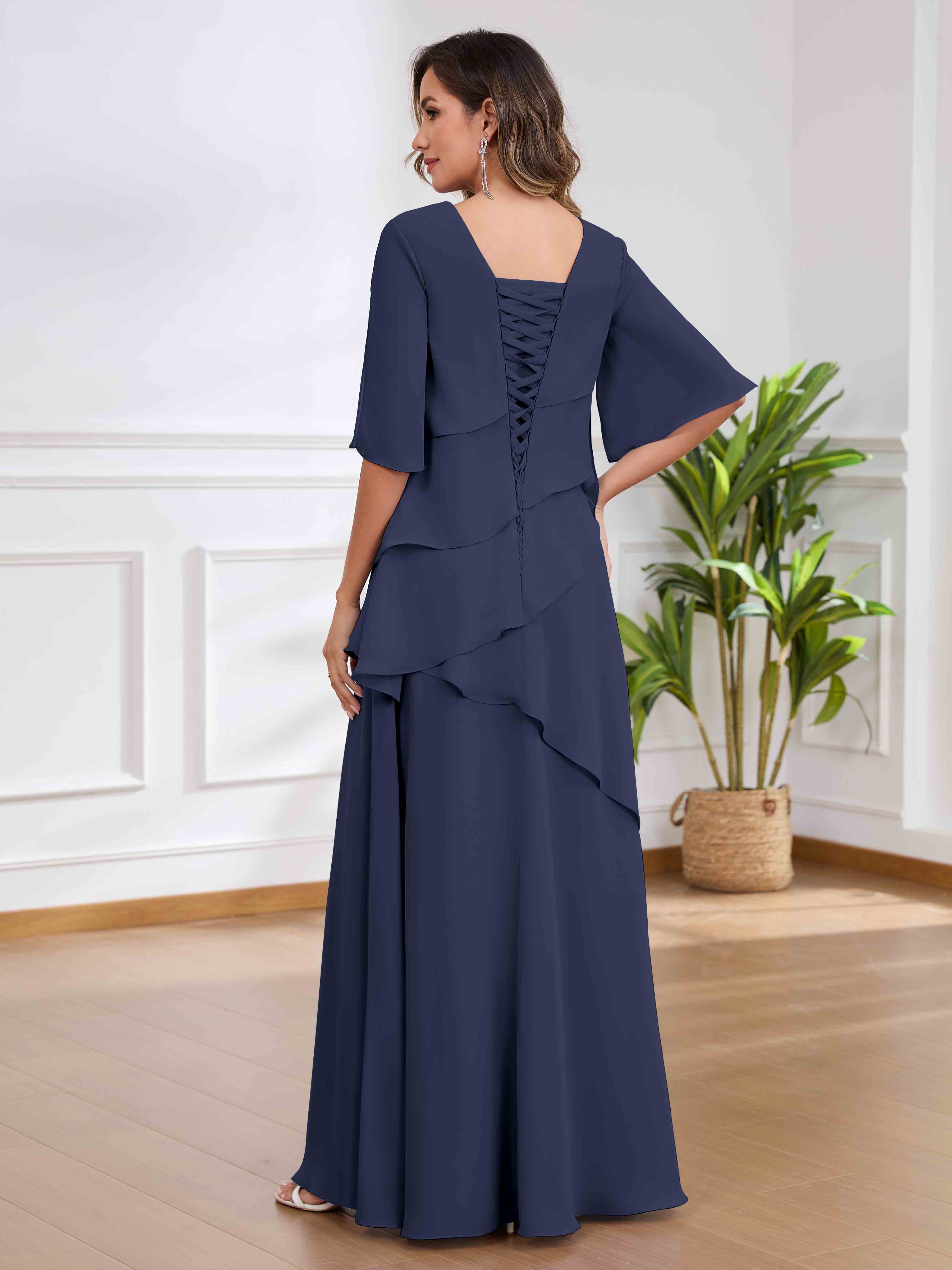 Larkin Flattering Scoop Tiered Appliques Floor Length Chiffon Mother of the Bride Dresses