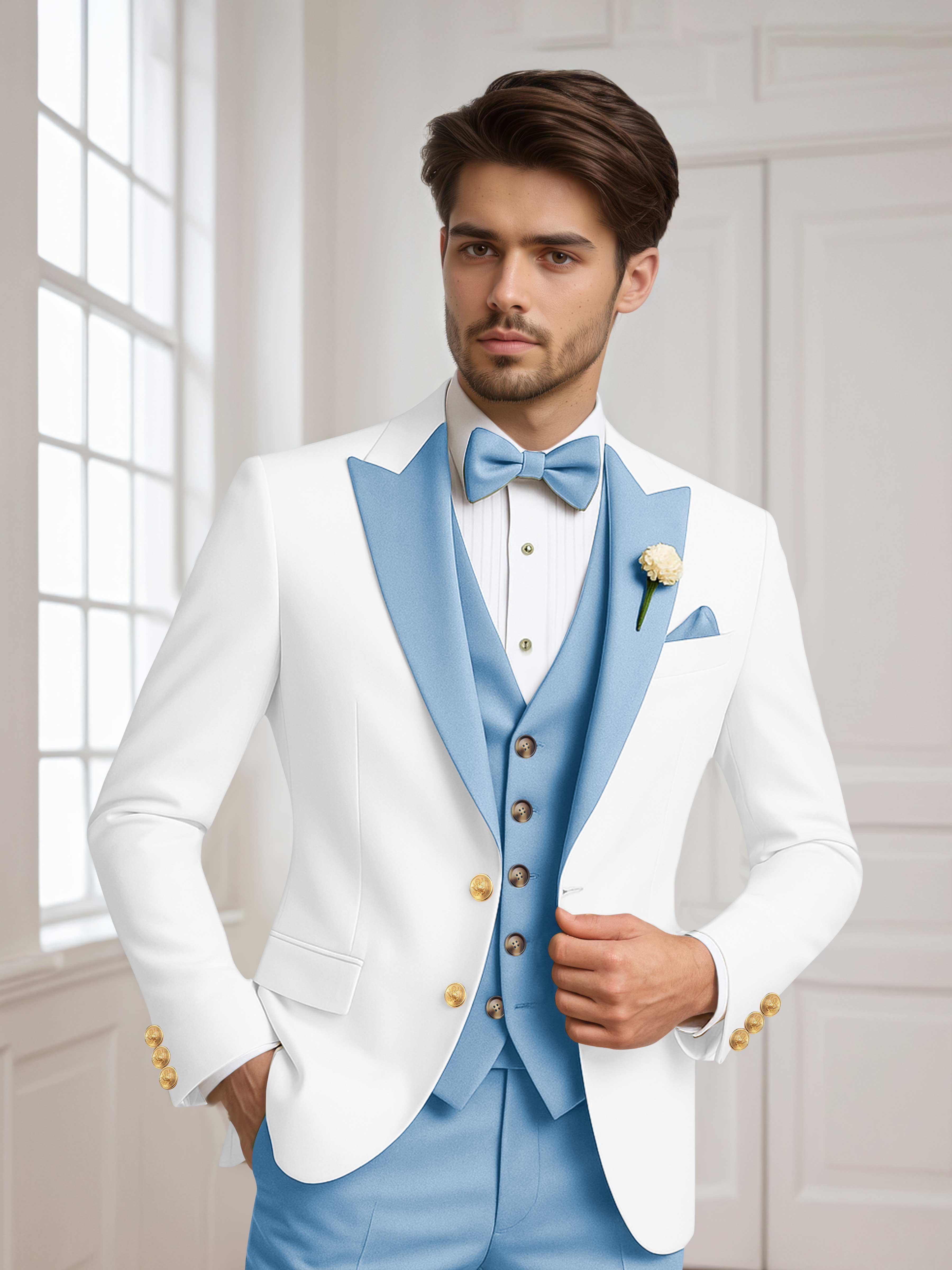 Color Block Peak Lapel Men's 2 Pieces Jacket & Vest for Groom Wedding & Prom