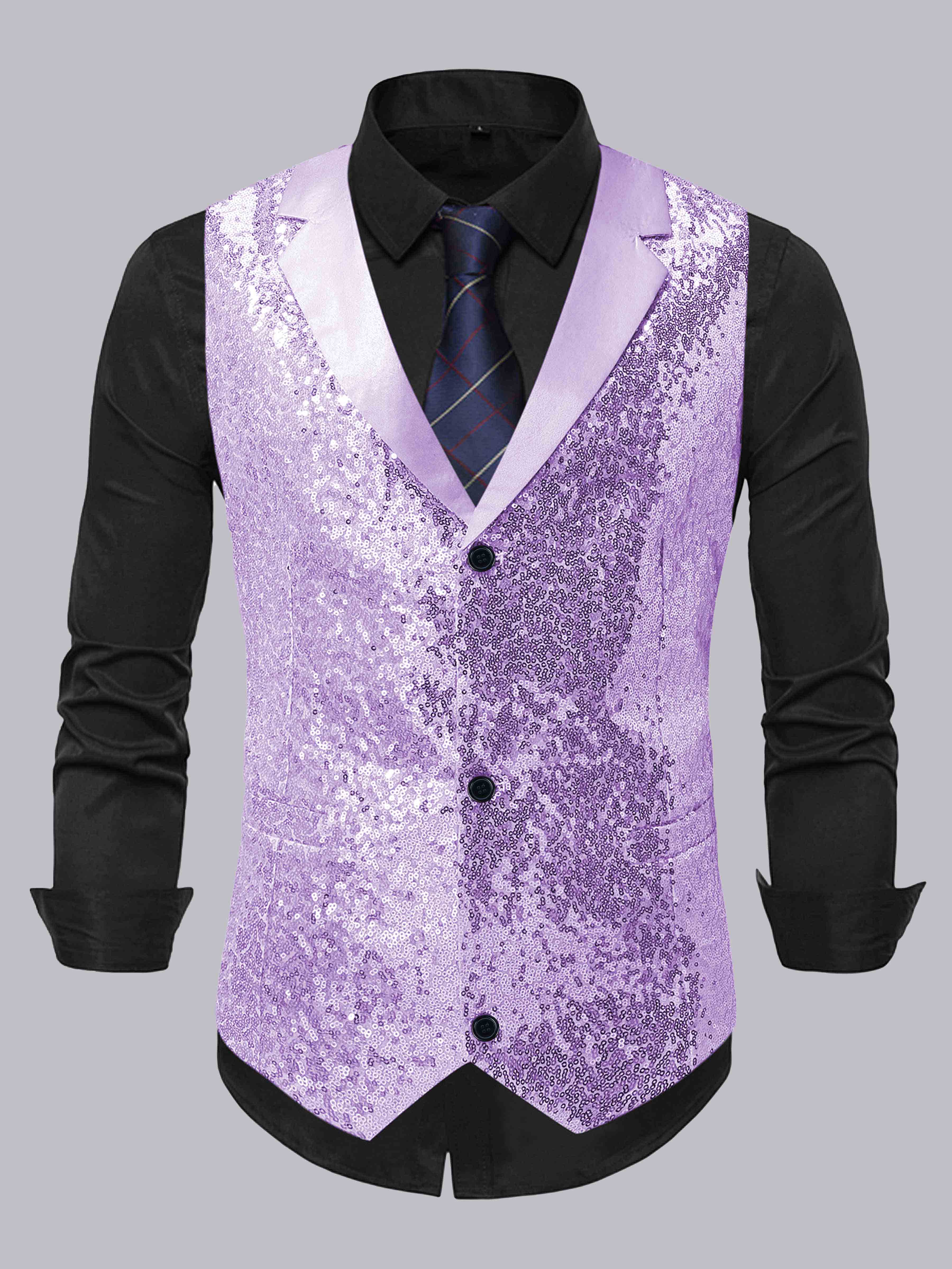 Men's Sequin Notch Lapel Three Buttons Vest