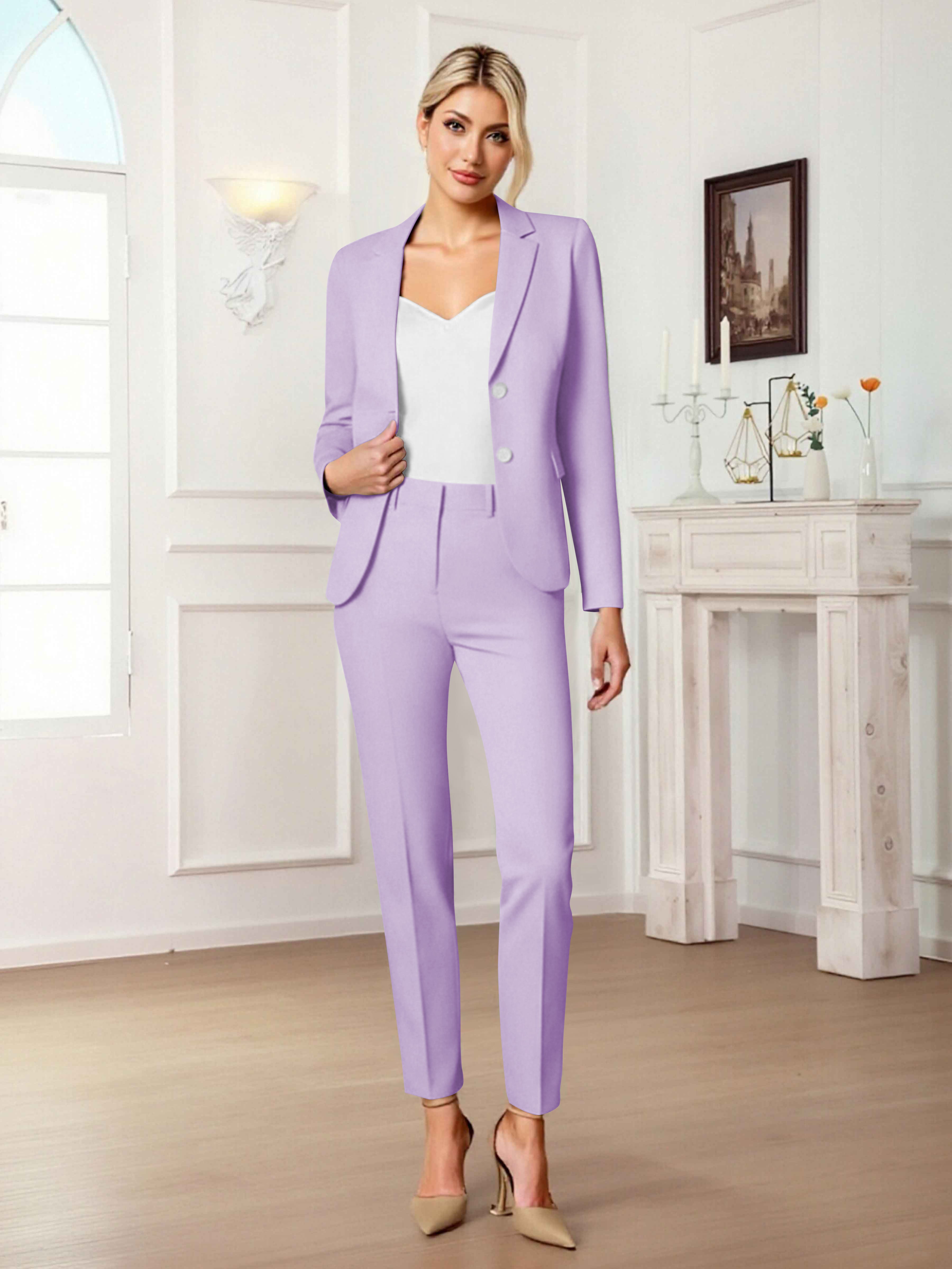 Slim Fit Women's 2 Pieces Notch Lapel Two Button Suit For Guest