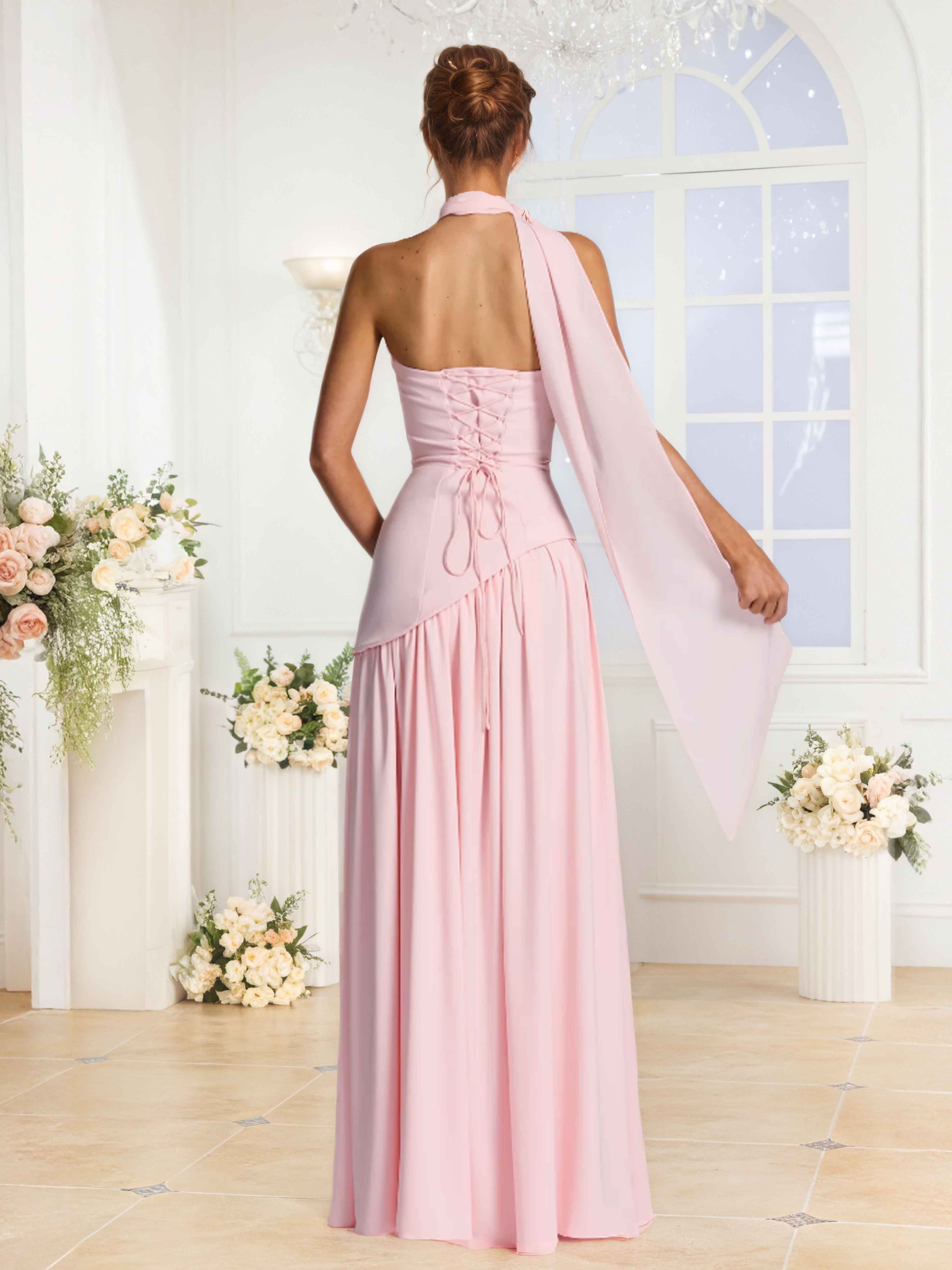 Lilibet Trendy Strapless Slit Long Formal Dresses With Scarf