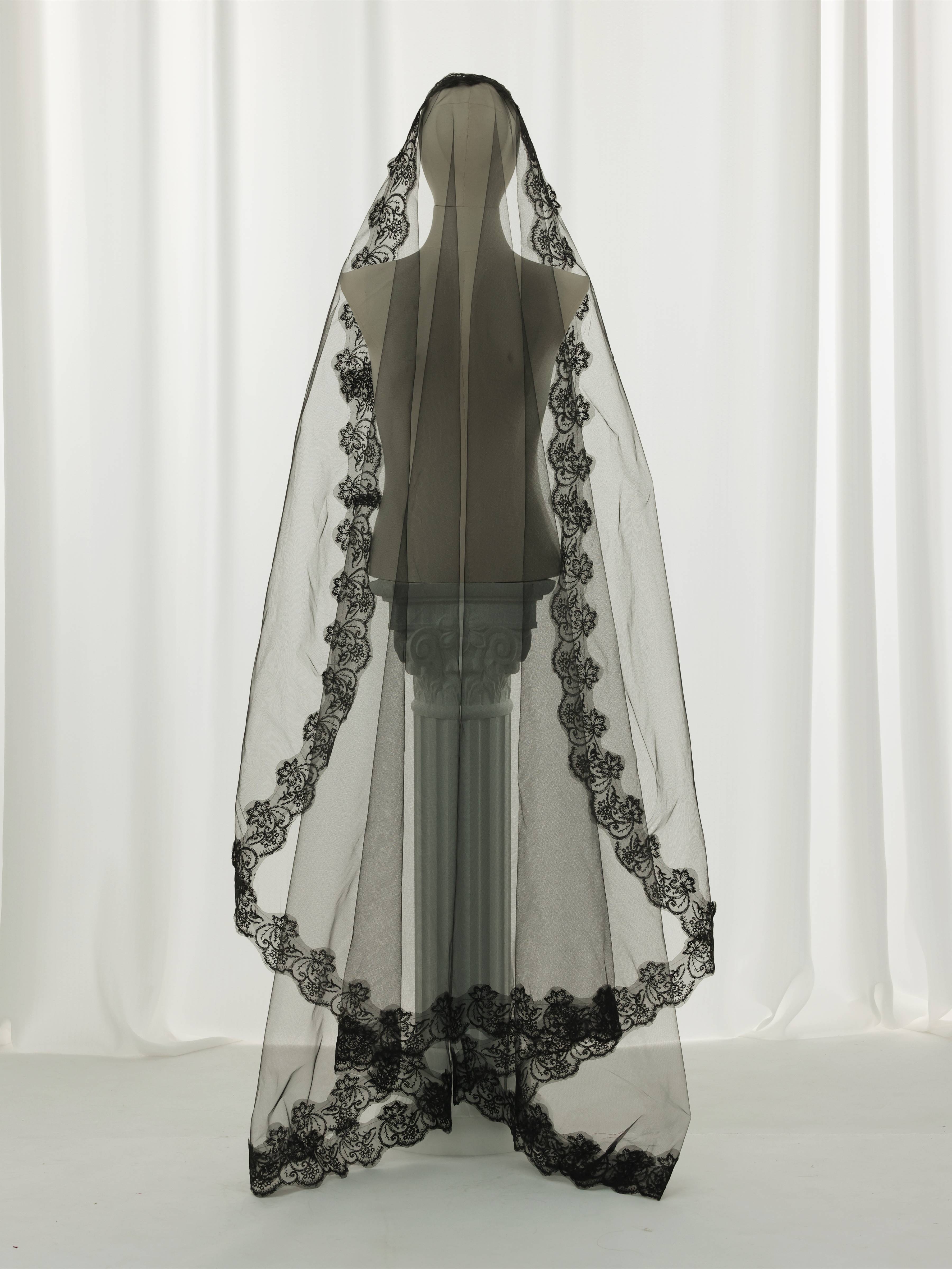Long Black Lace Mantilla Wedding Veil