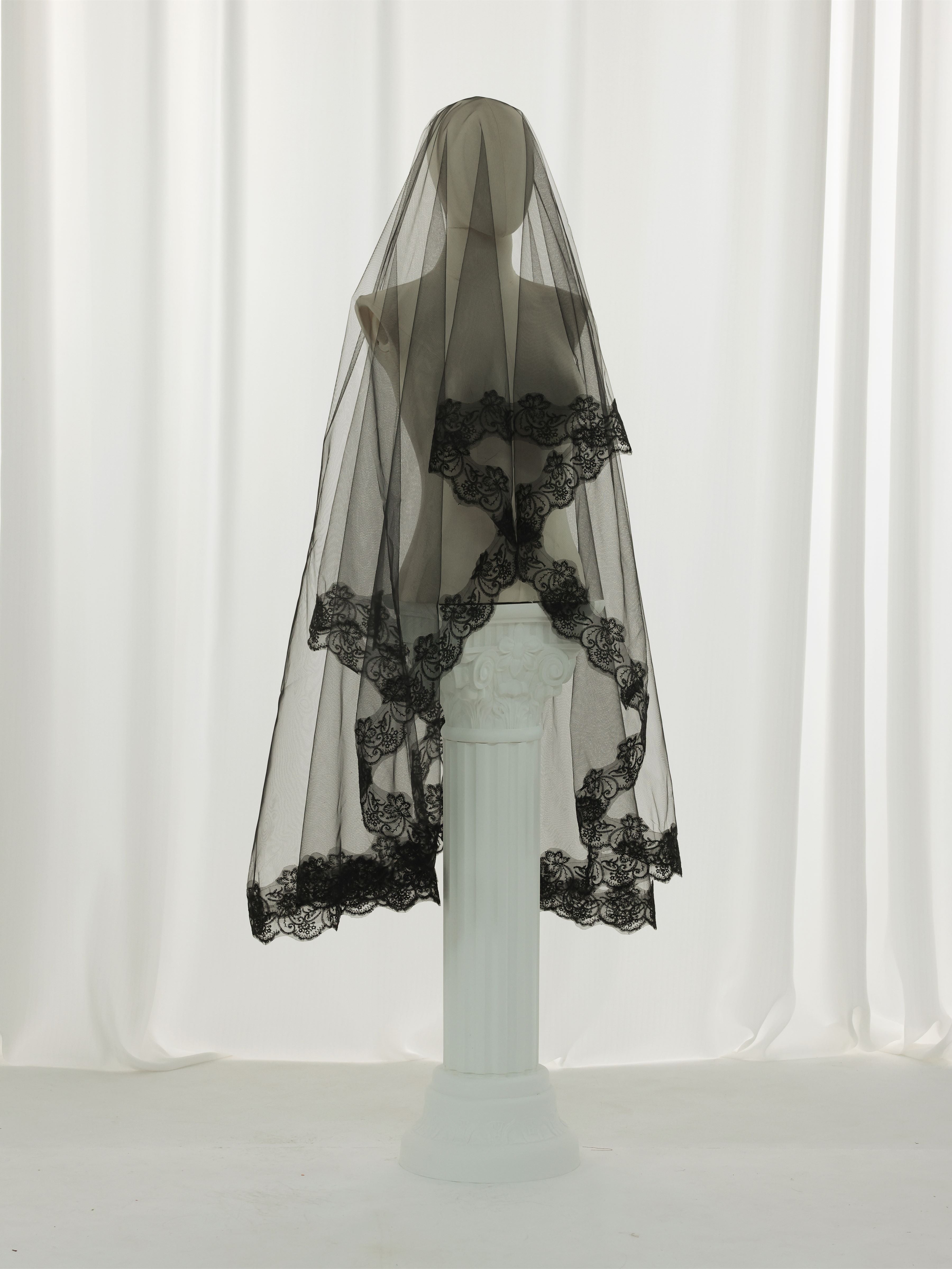 Long Black Lace Mantilla Wedding Veil