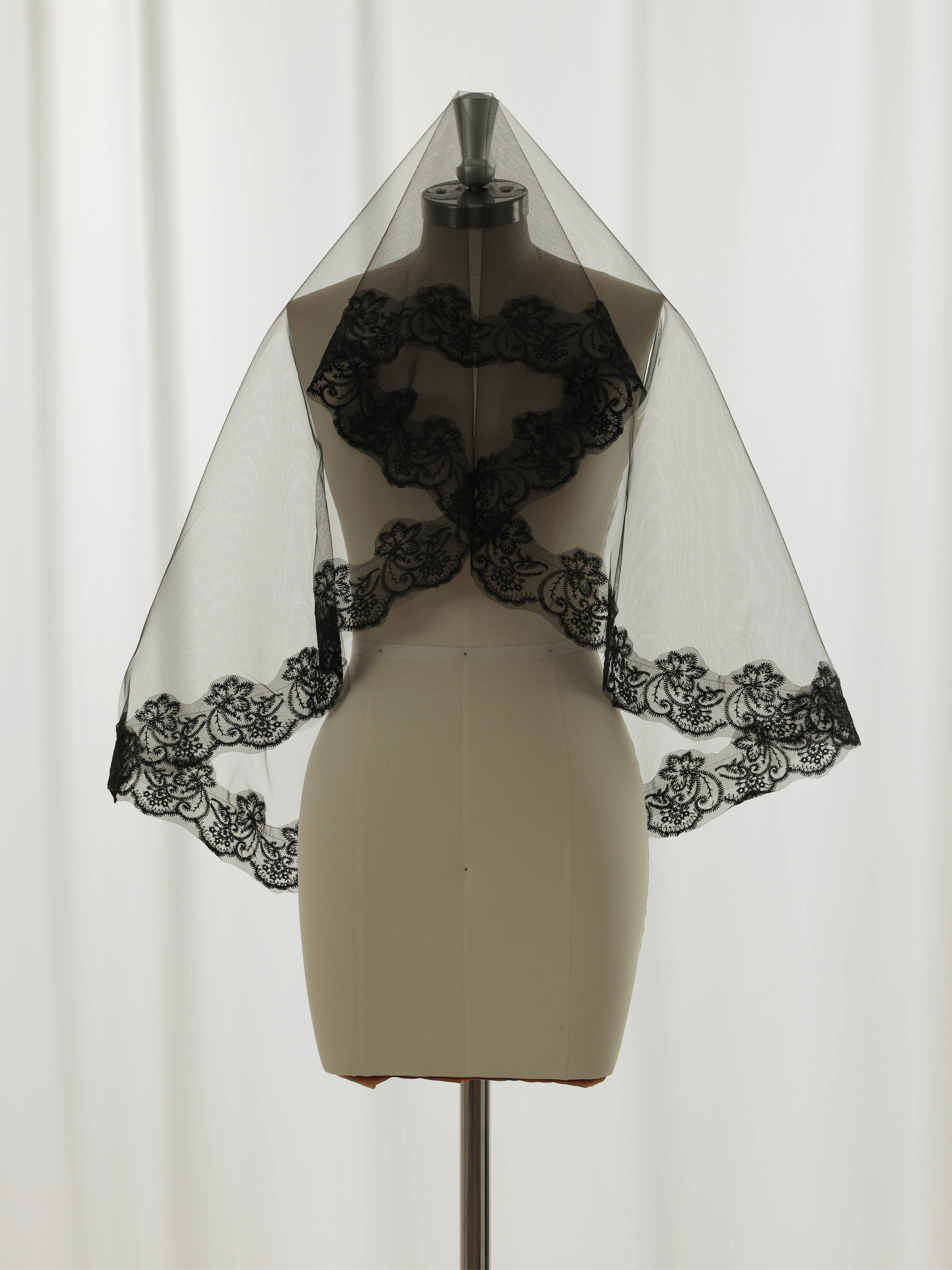 Long Black Lace Mantilla Wedding Veil