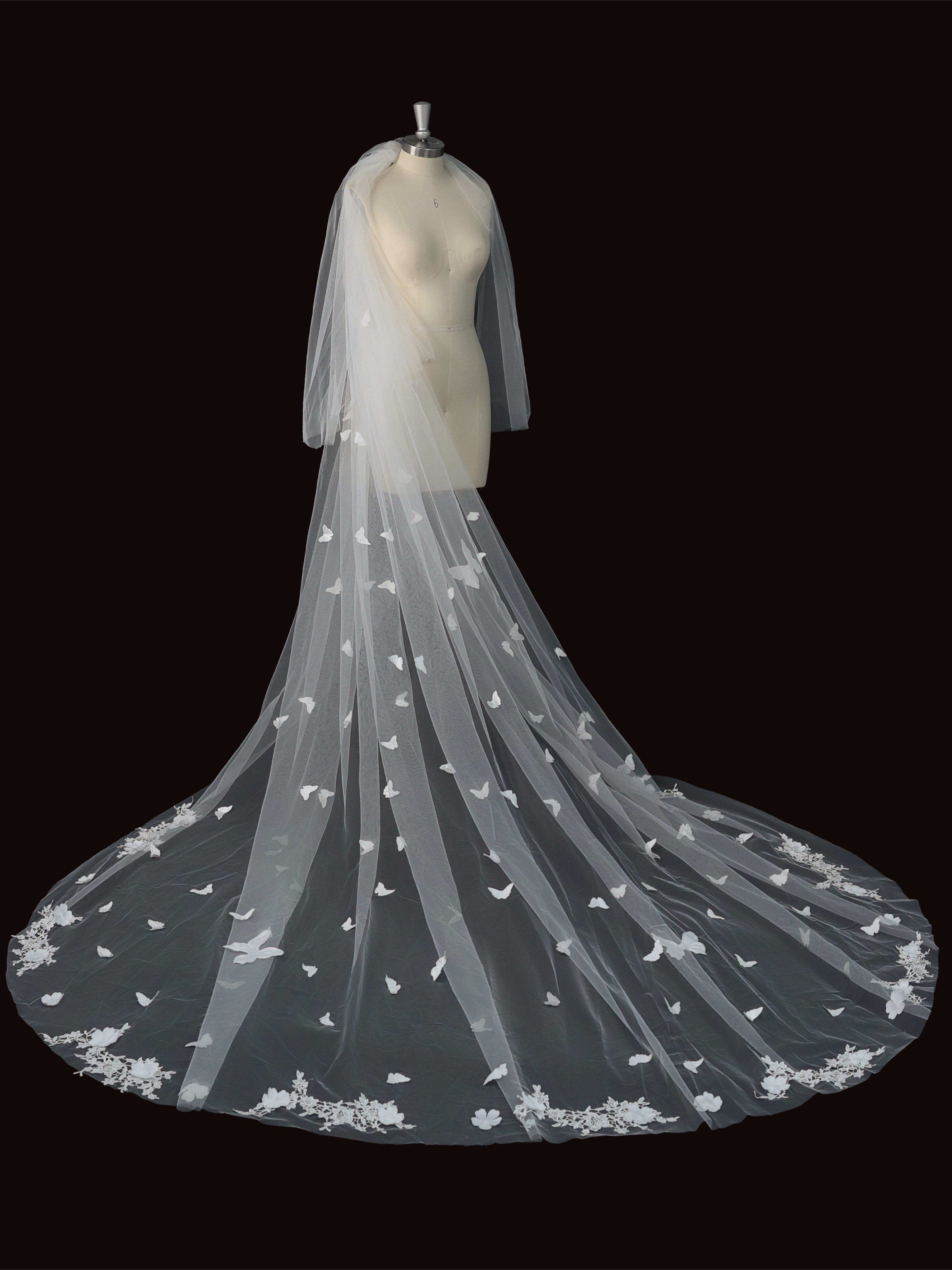 Long Butterfly Wedding Veil for Bride