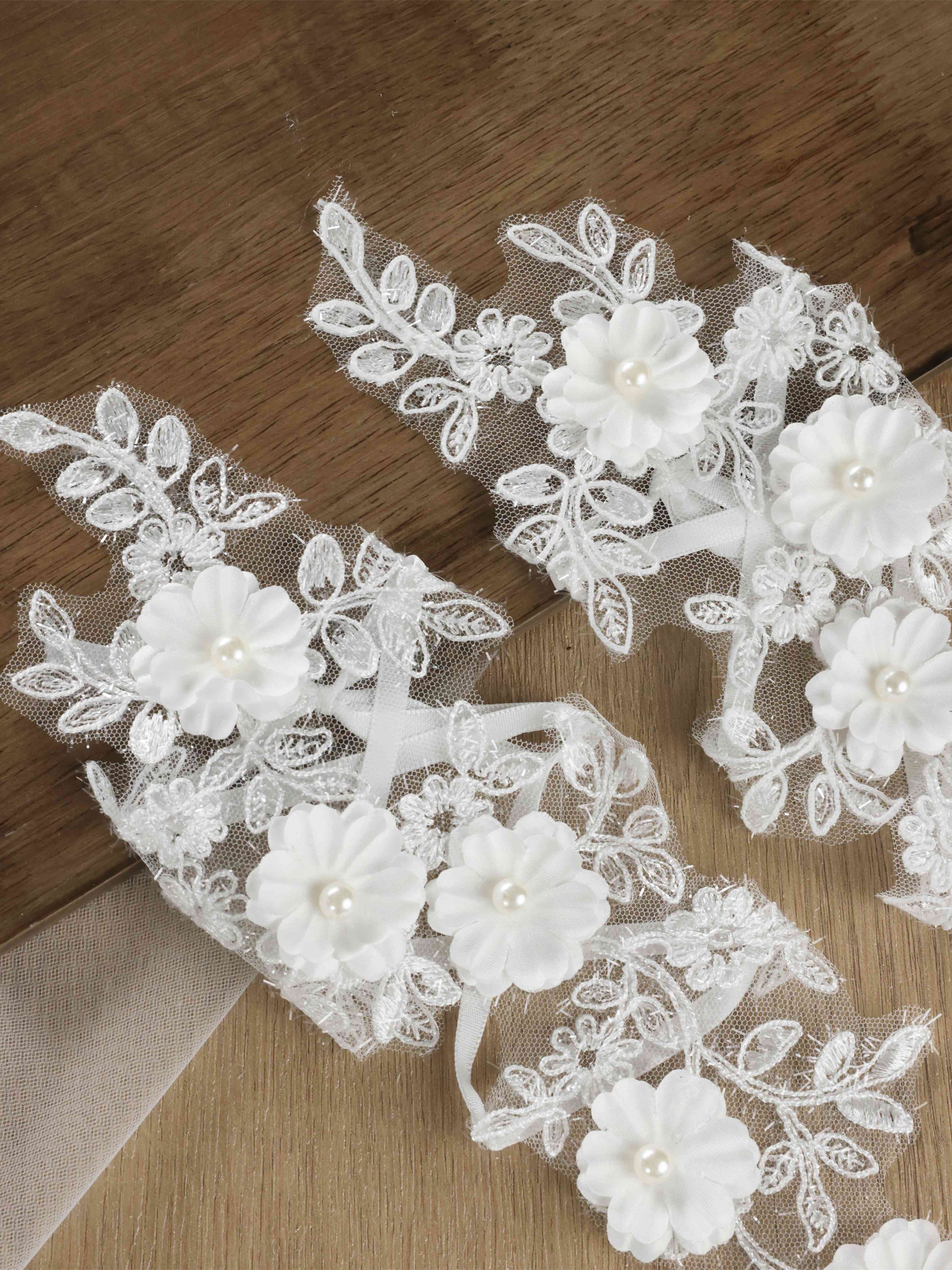 Long Floral Lace Bridal Gloves with 3D Applique