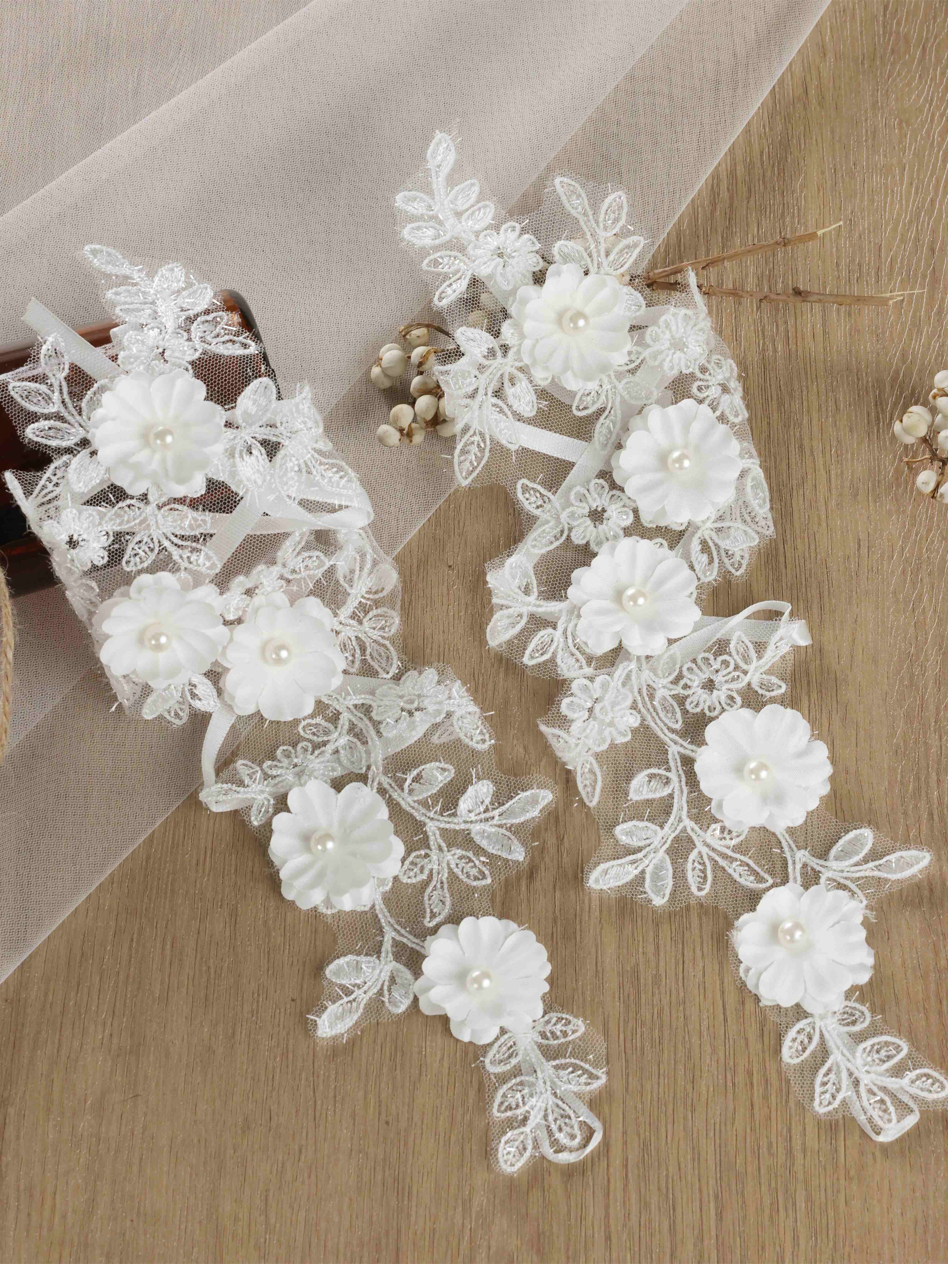 Long Floral Lace Bridal Gloves with 3D Applique