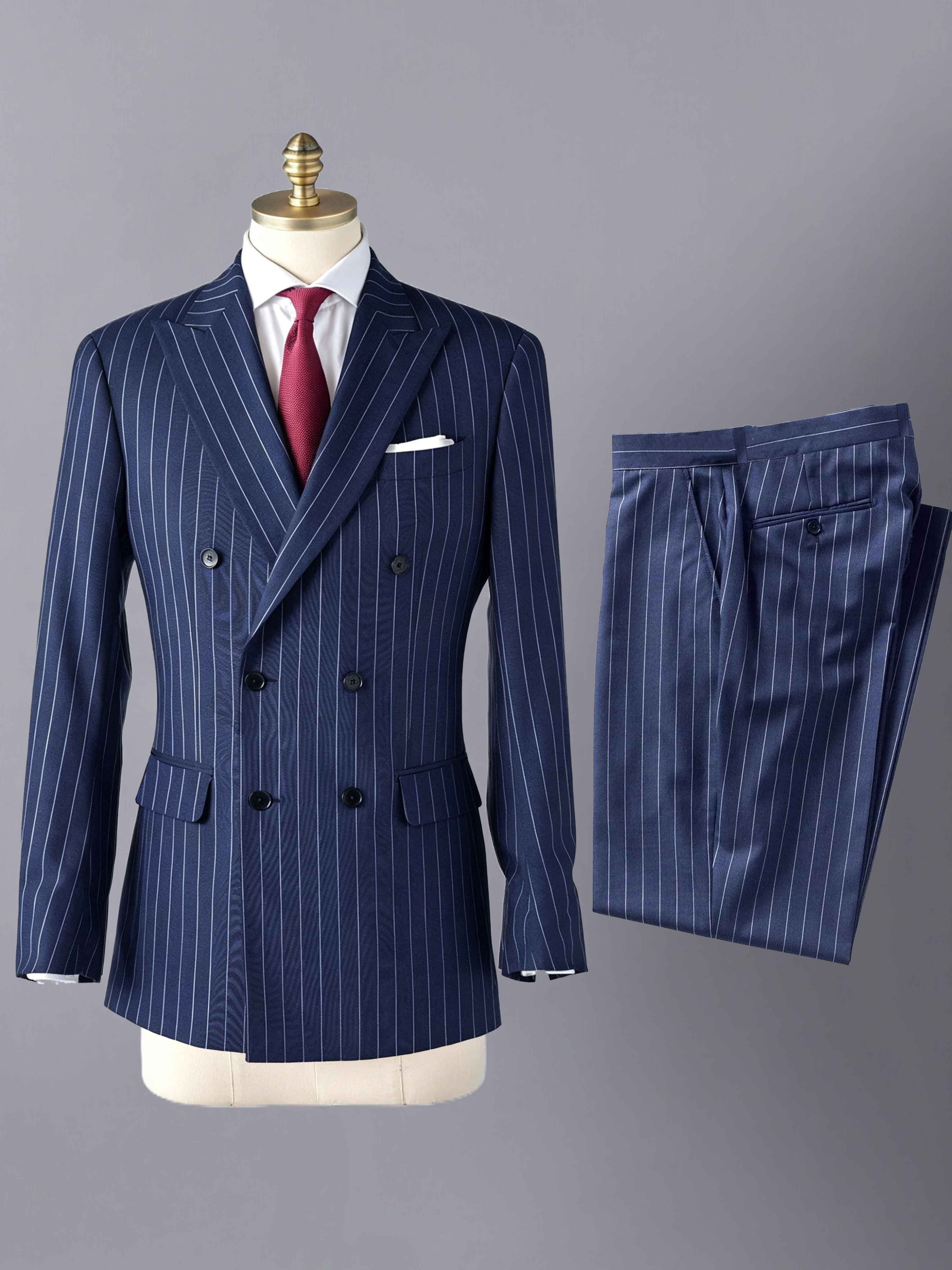 Timeless 2 Pieces Men's Peak Lapel Double Breasted Vertical Stripe Formal Suit