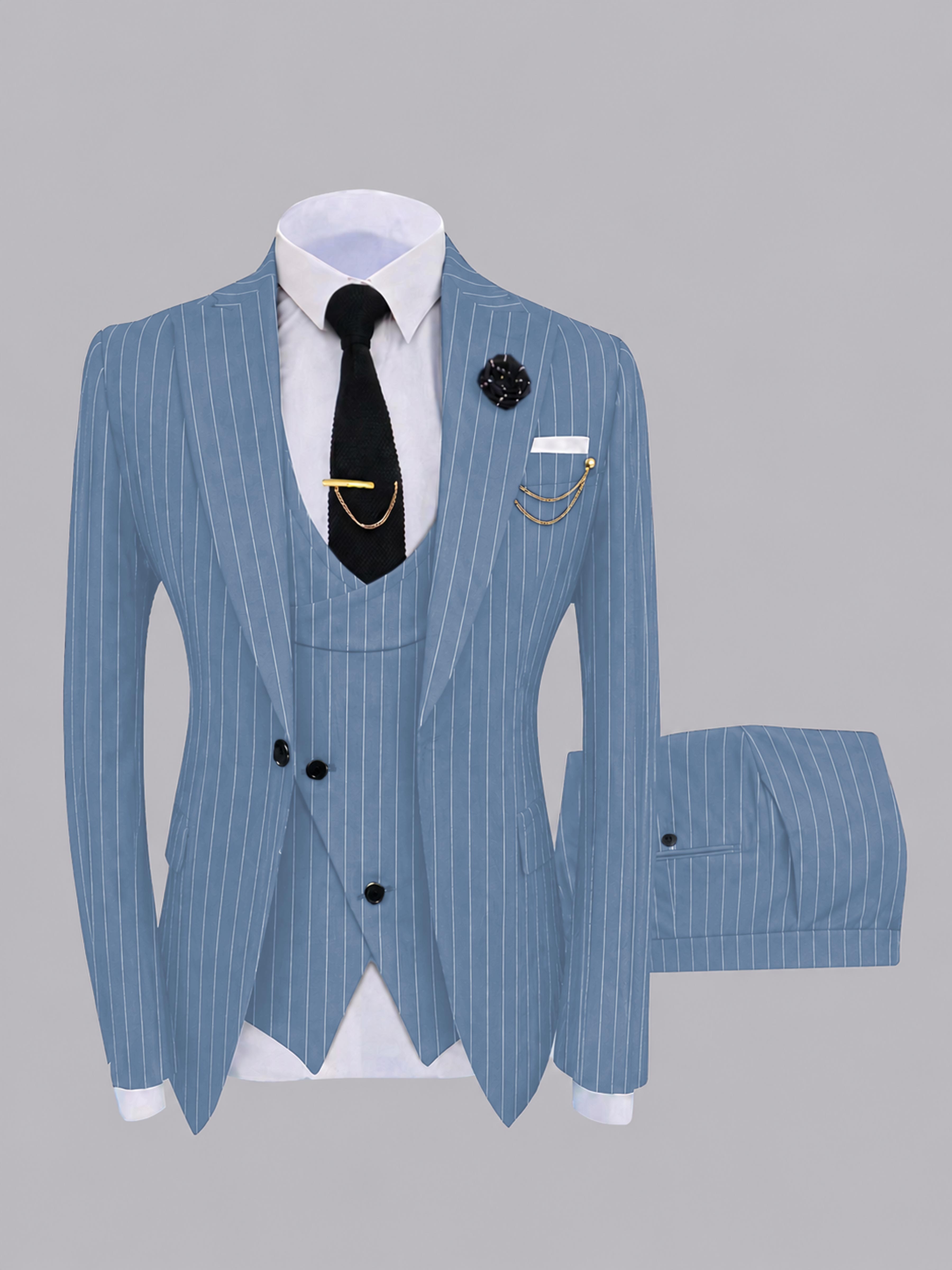 Chic Men's One Button Pinstripe 3 Pieces Suits For Prom & Wedding