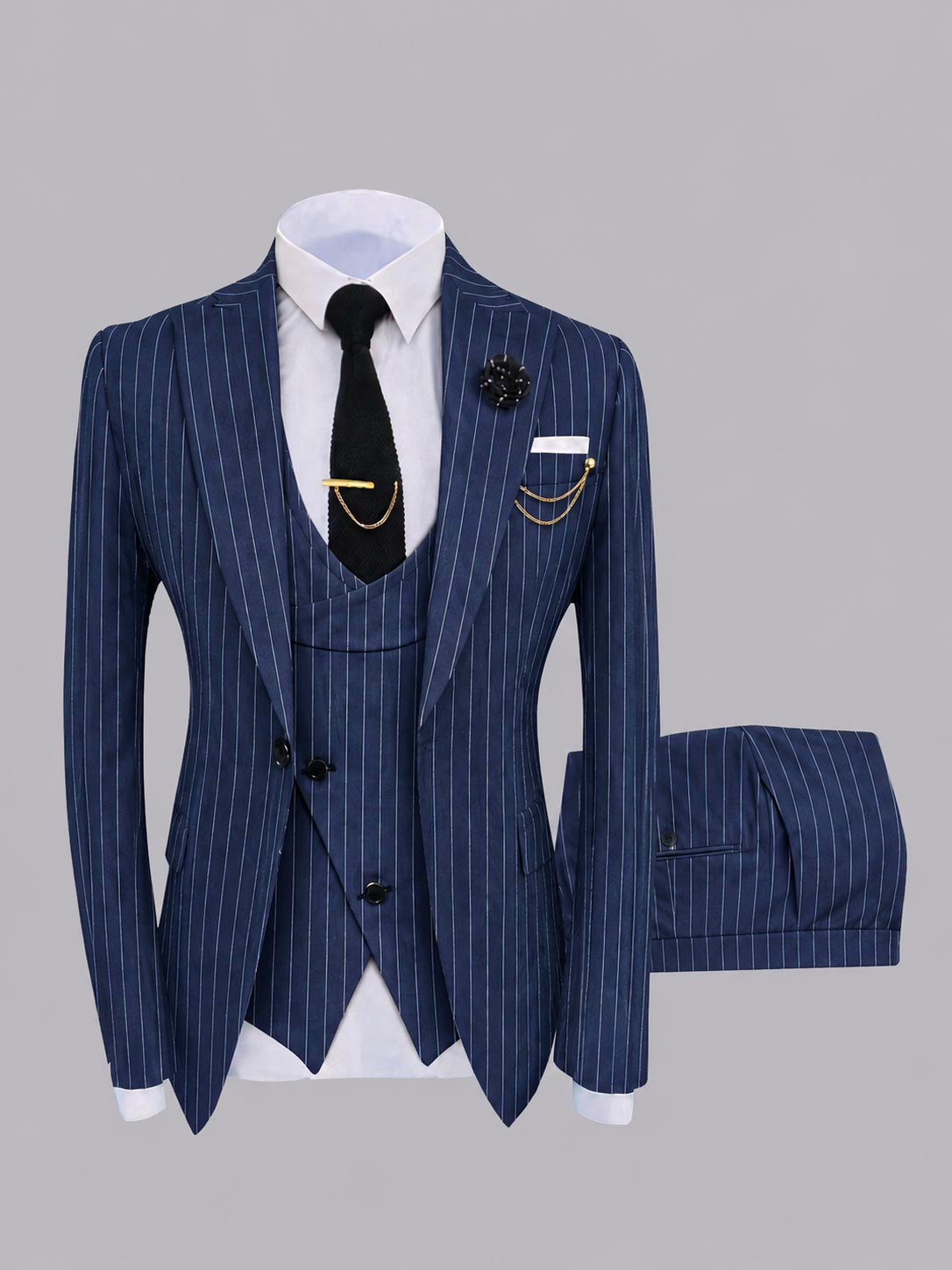 Chic Men's One Button Pinstripe 3 Pieces Suits For Prom & Wedding
