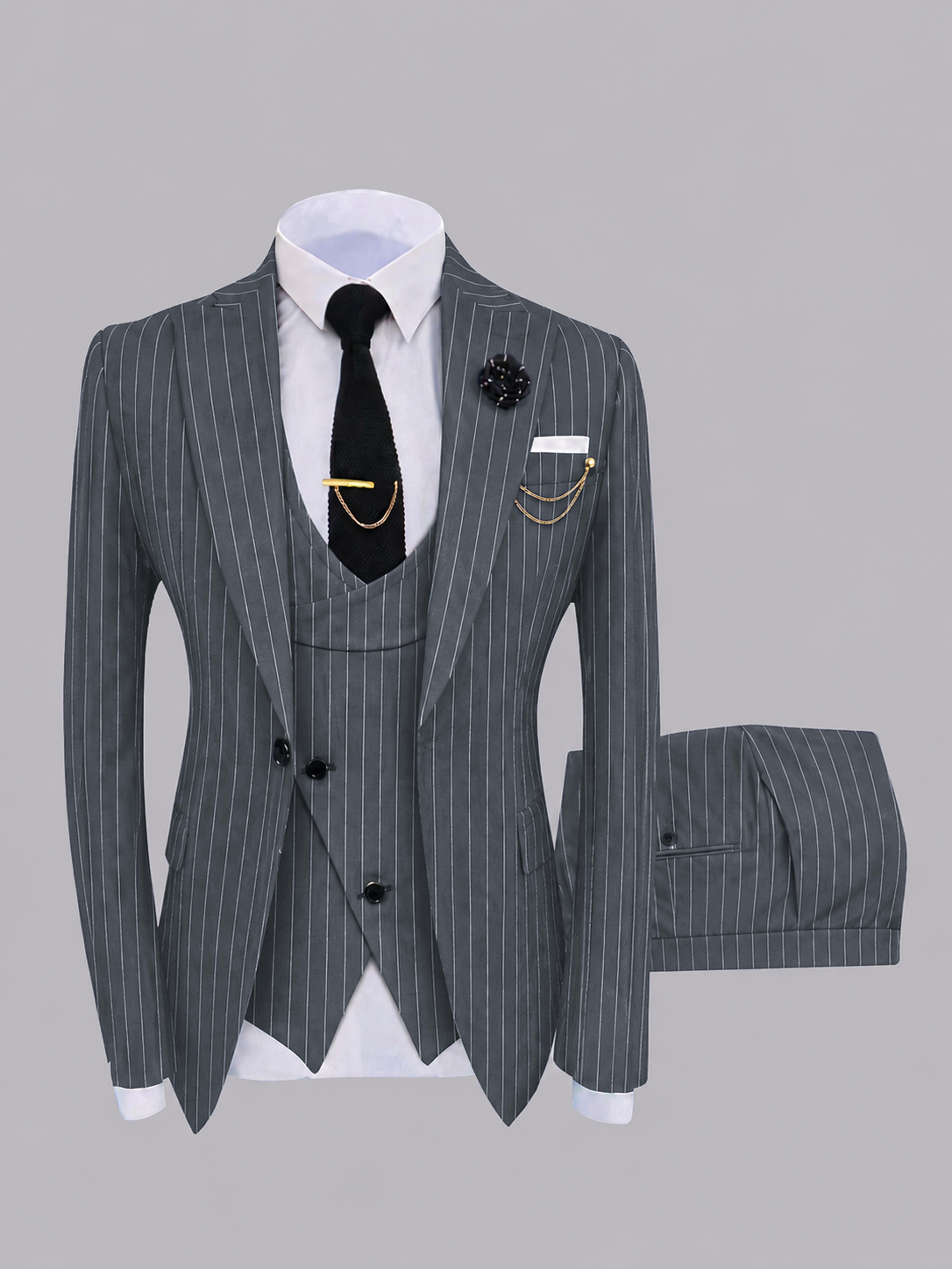 Chic Men's One Button Pinstripe 3 Pieces Suits For Prom & Wedding