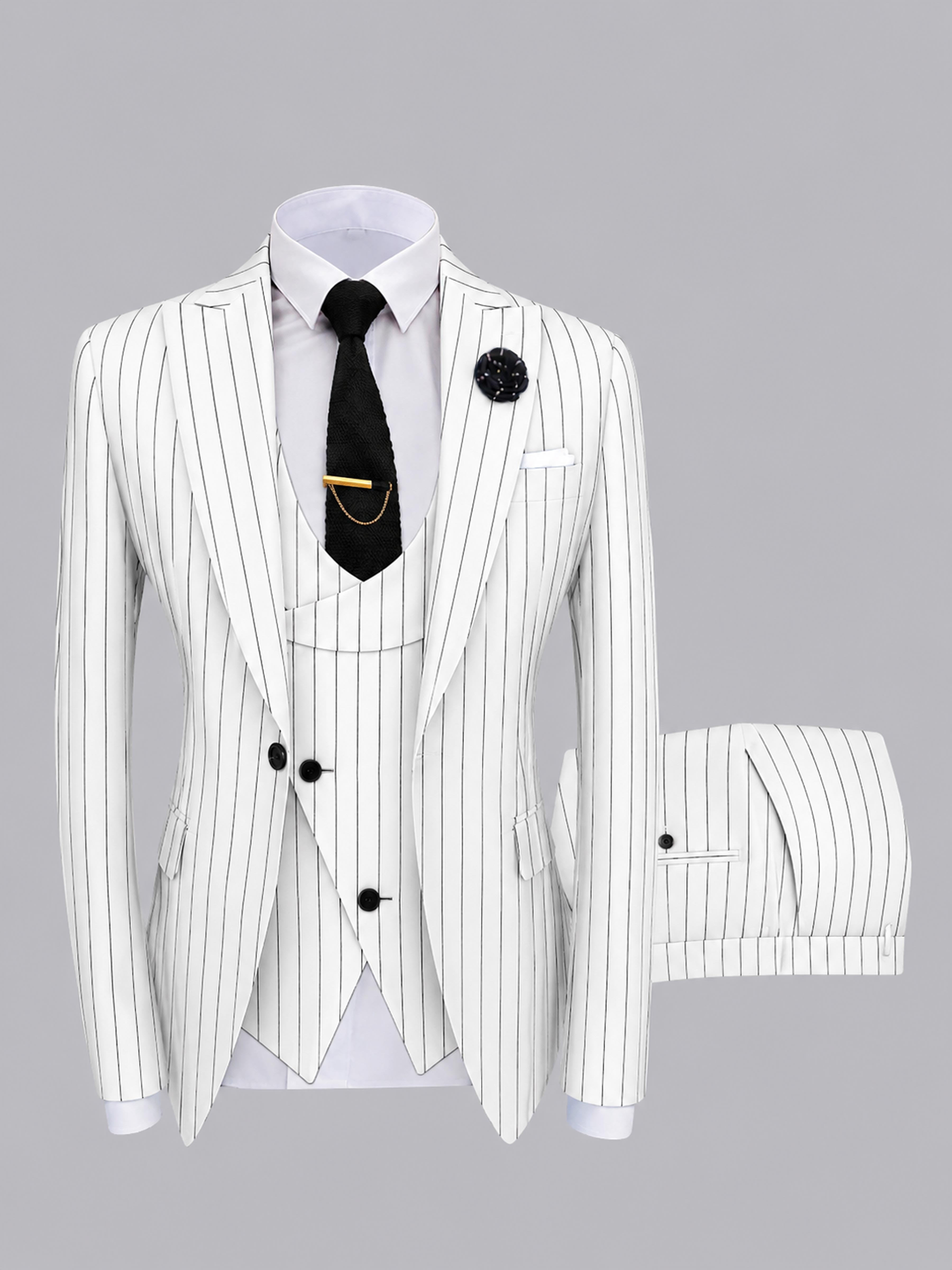 Chic Men's One Button Pinstripe 3 Pieces Suits For Prom & Wedding