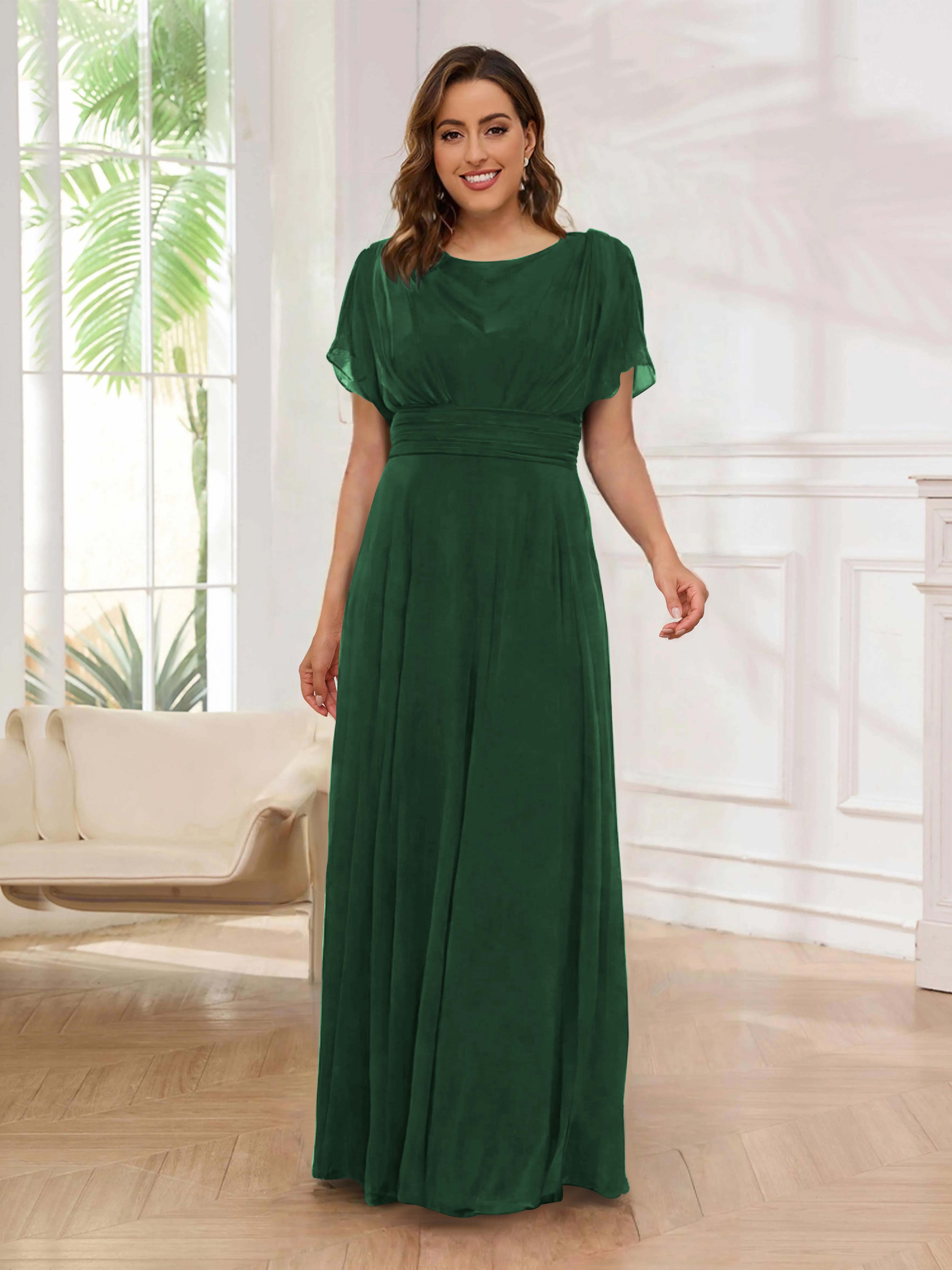 Malaysia Modest A-Line Floor Length Chiffon Formal Dresses, Emerald Green Malaysia Modest A-Line Floor Length Chiffon Formal Dresses, Emerald Green