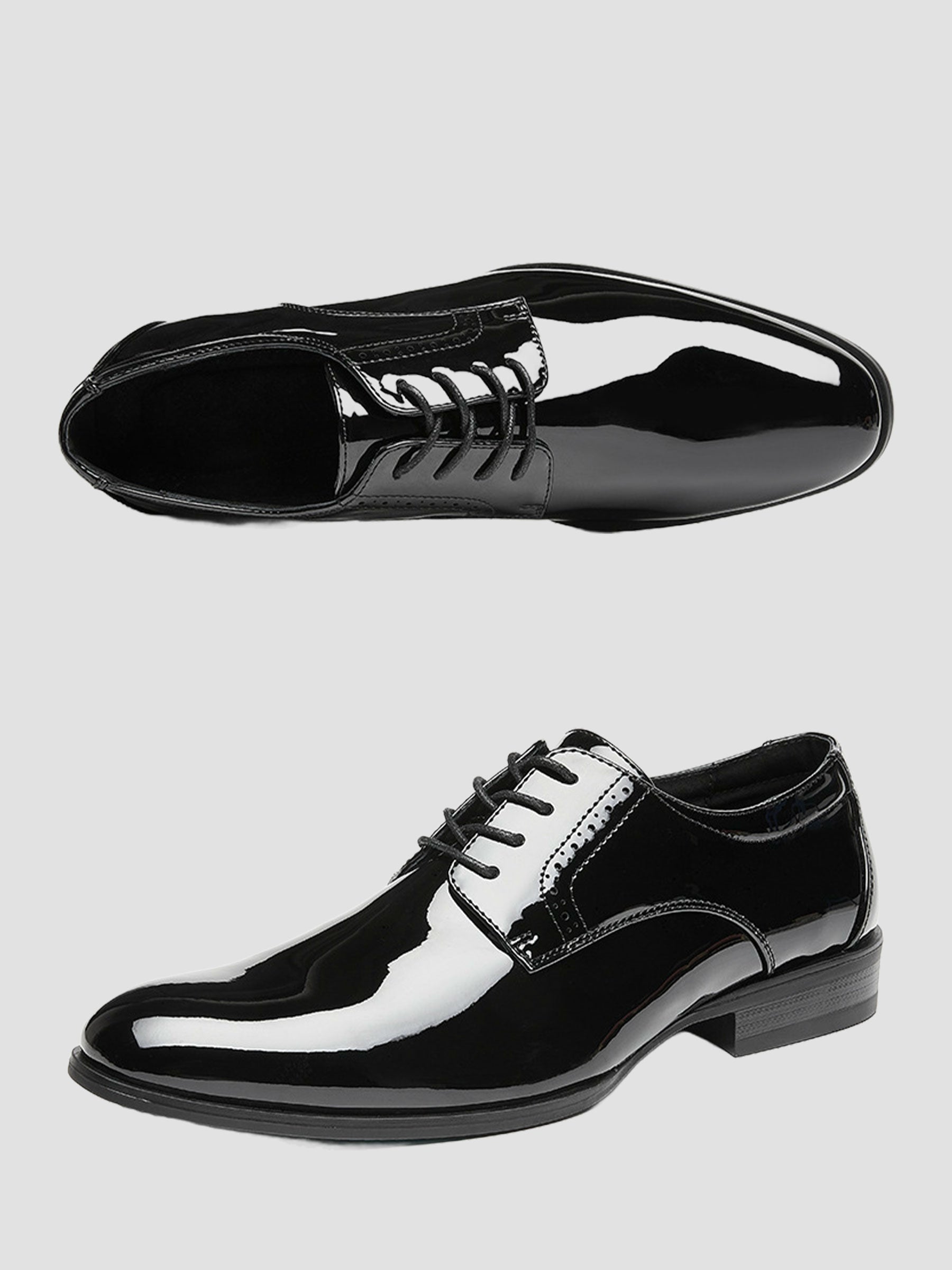 Men’s Black Patent Leather Plain-Toe Derby Dress Shoes