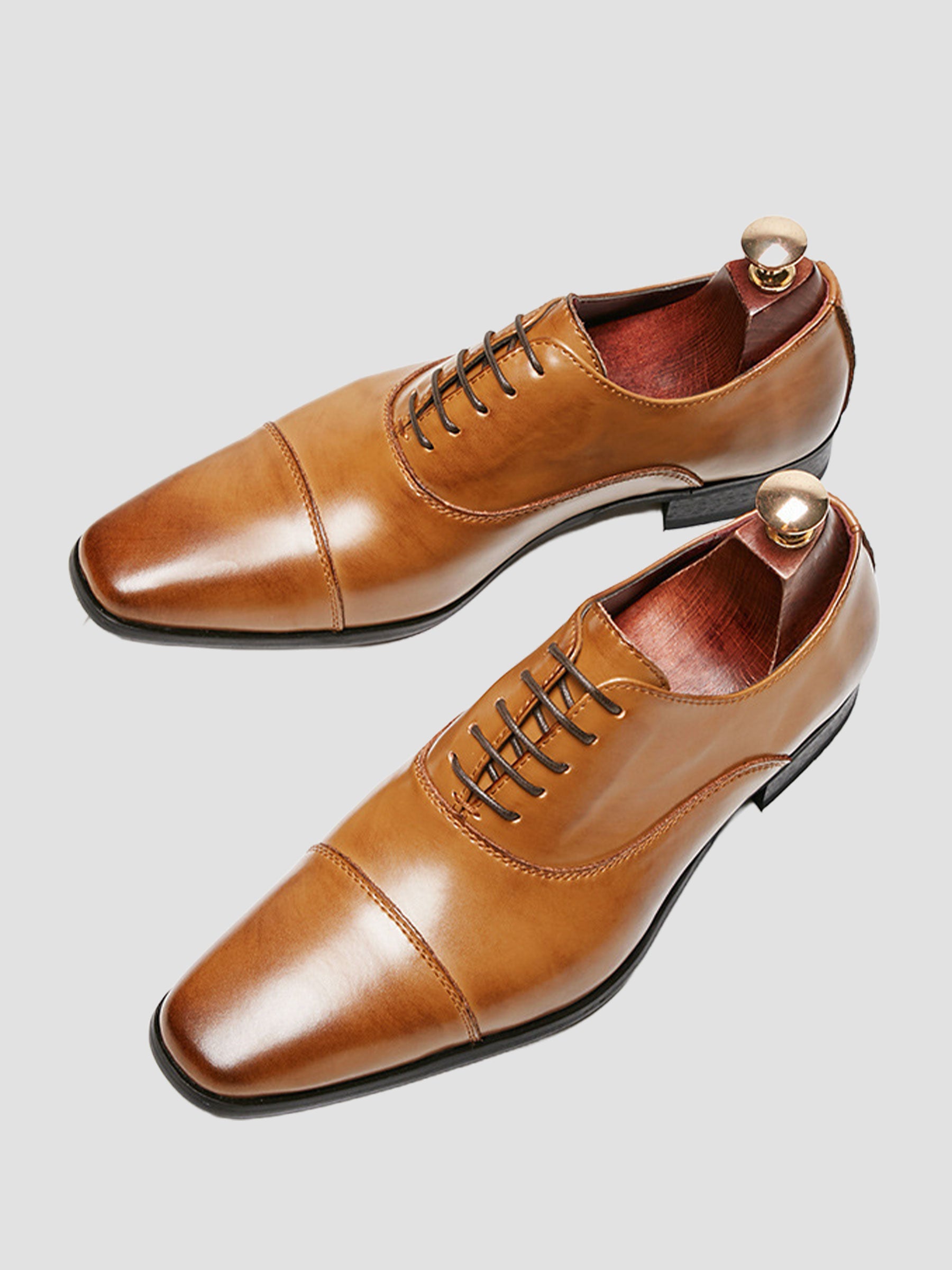 Men’s Cognac Cap-Toe Oxford Dress Shoes