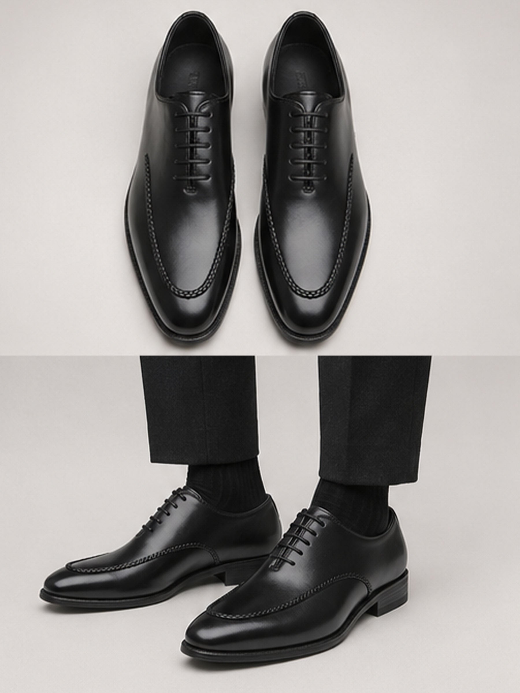 Men’s Polished Black Braided-Trim Oxford Shoes