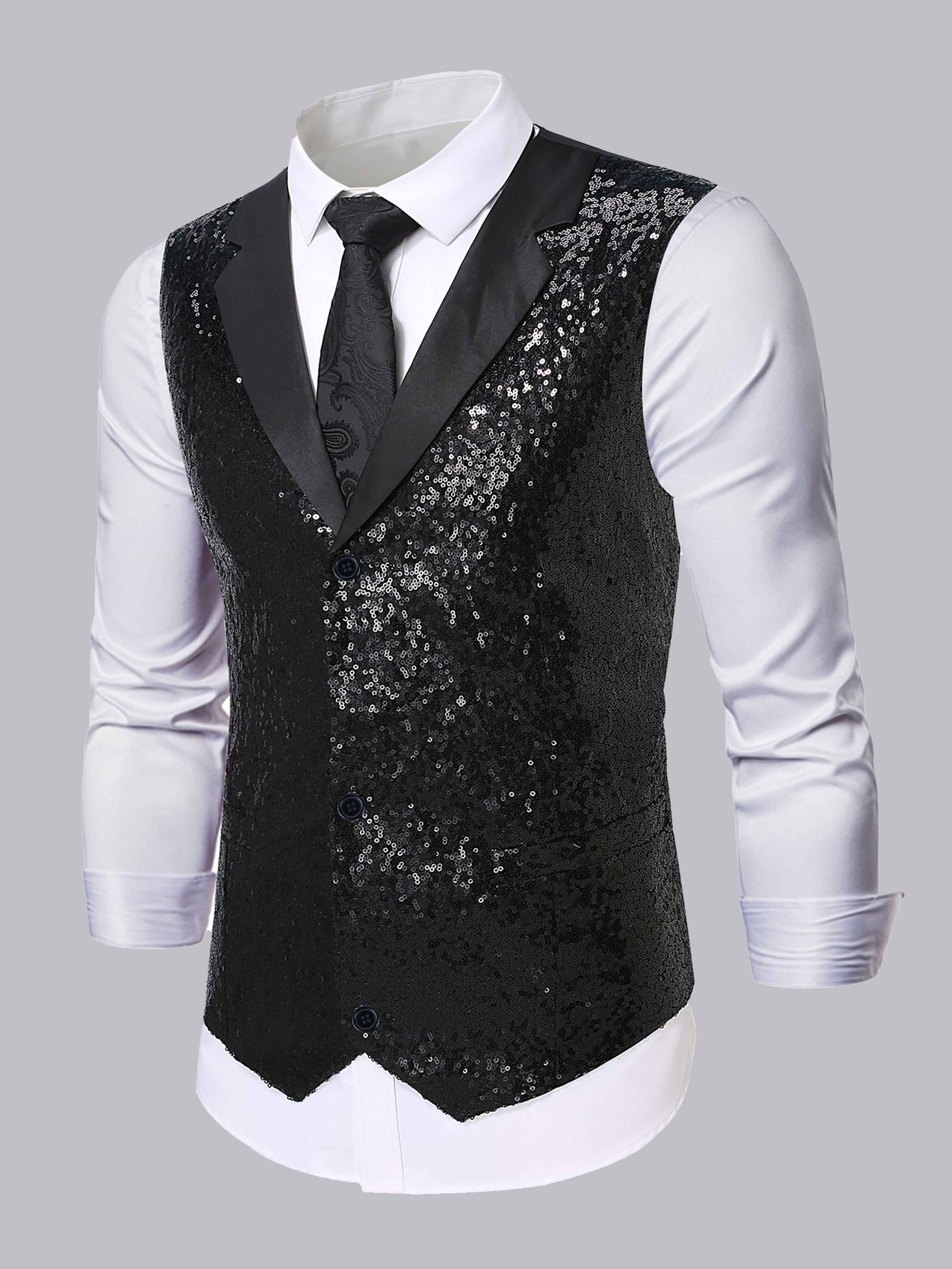 Men's Sequin Notch Lapel Three Buttons Vest