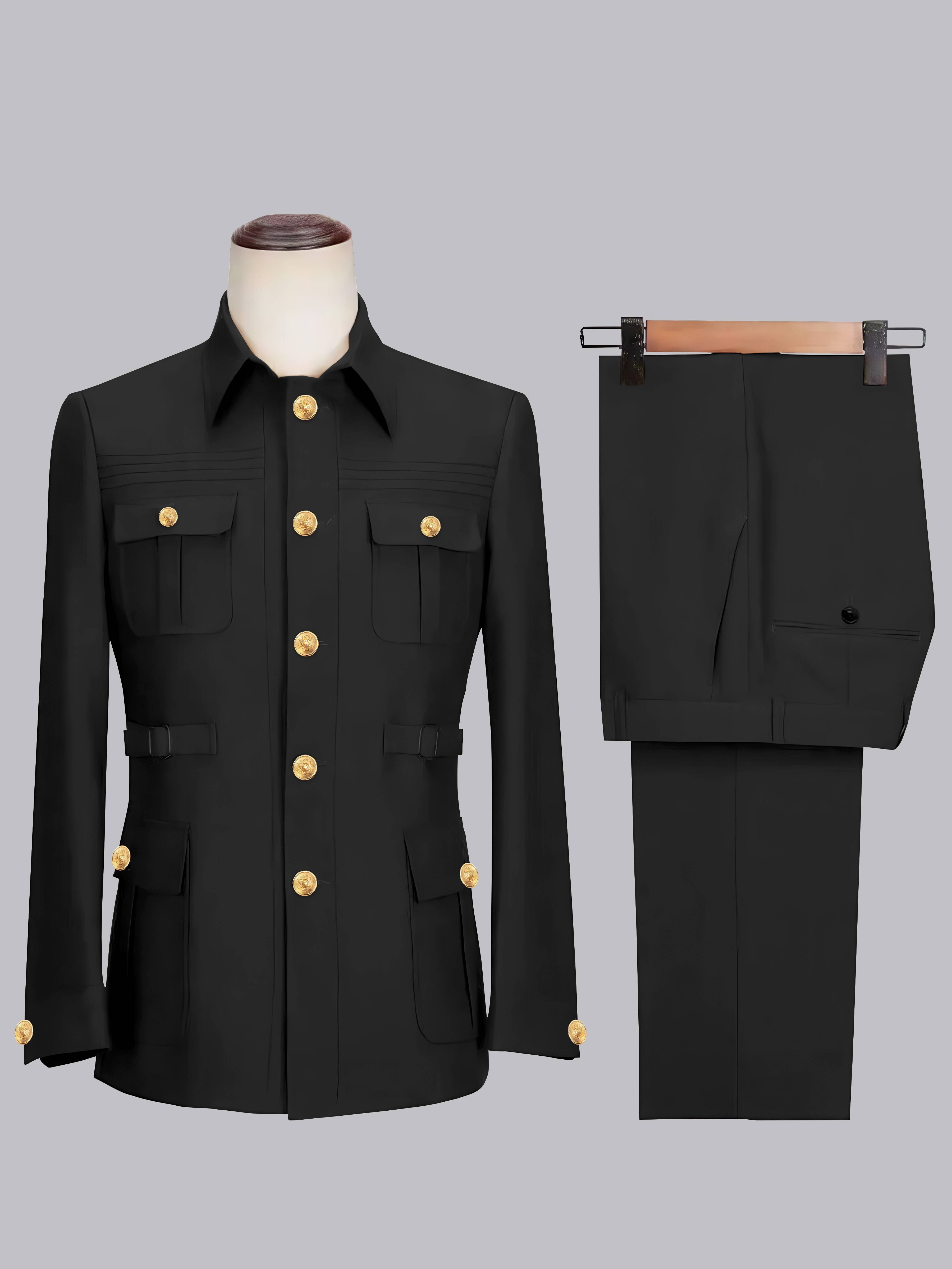 Men's 2 Pieces Safari Suit with Belt Single Breasted Casual Style