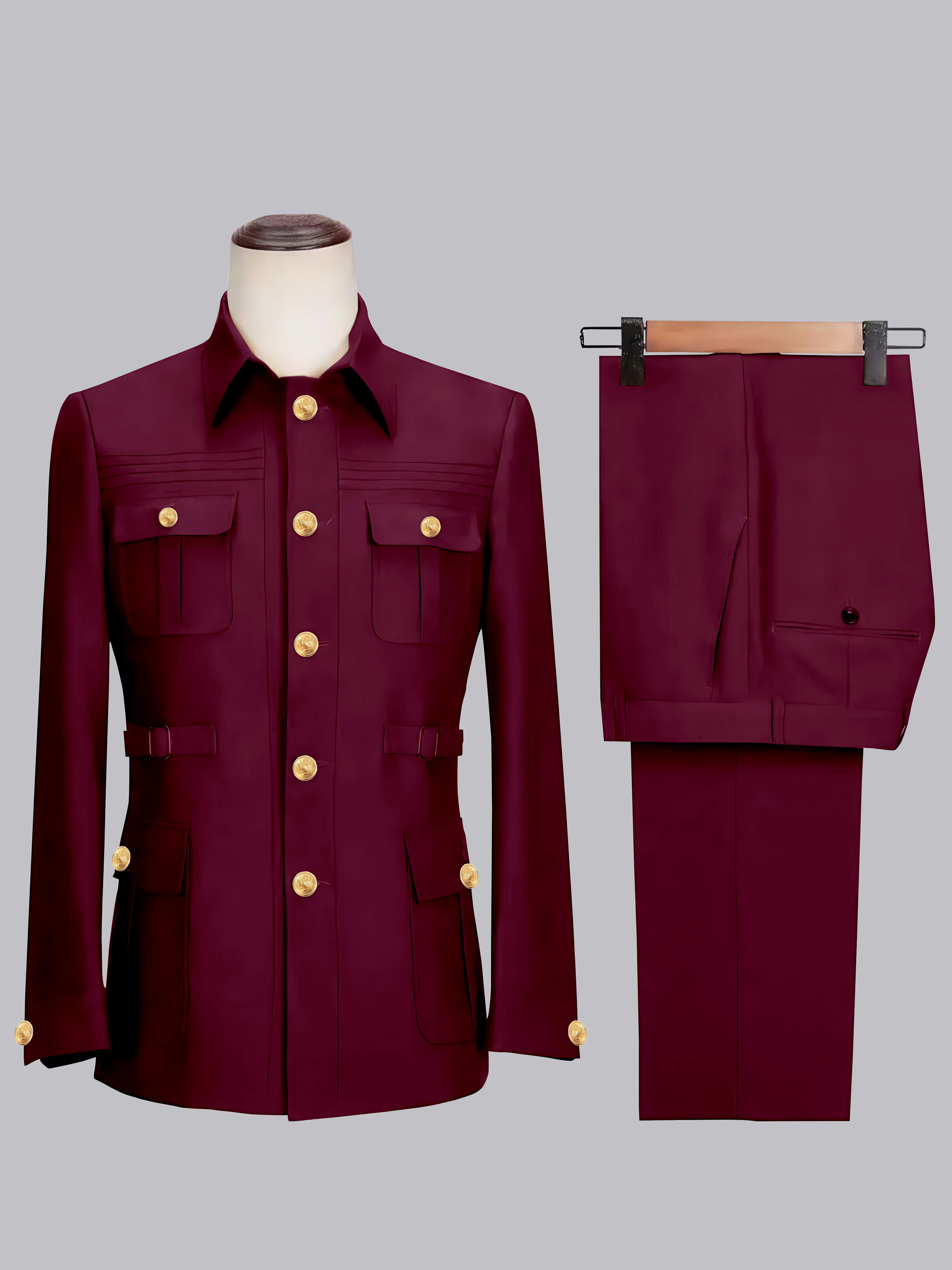 Men's 2 Pieces Safari Suit with Belt Single Breasted Casual Style