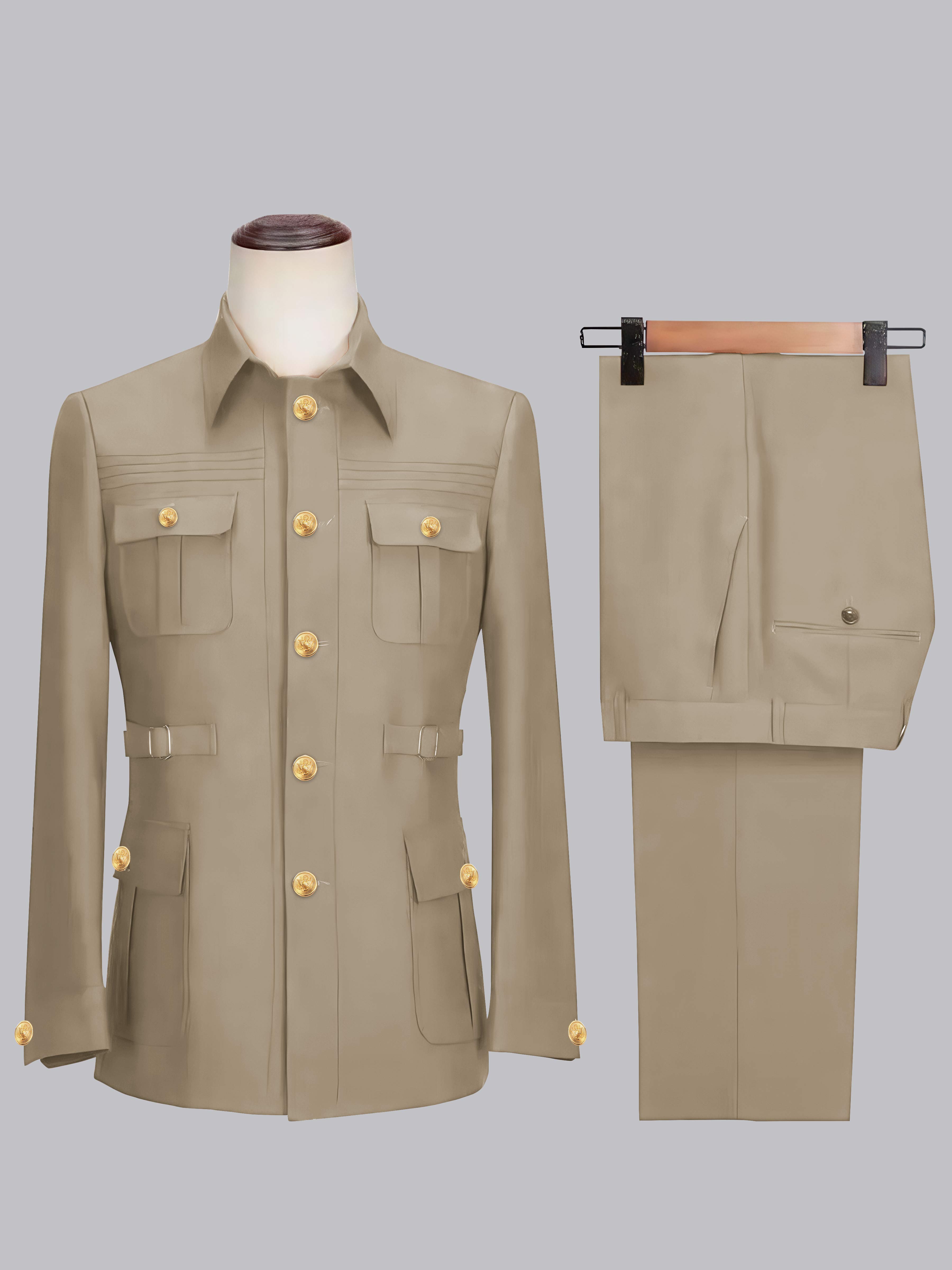 Men's 2 Pieces Safari Suit with Belt Single Breasted Casual Style