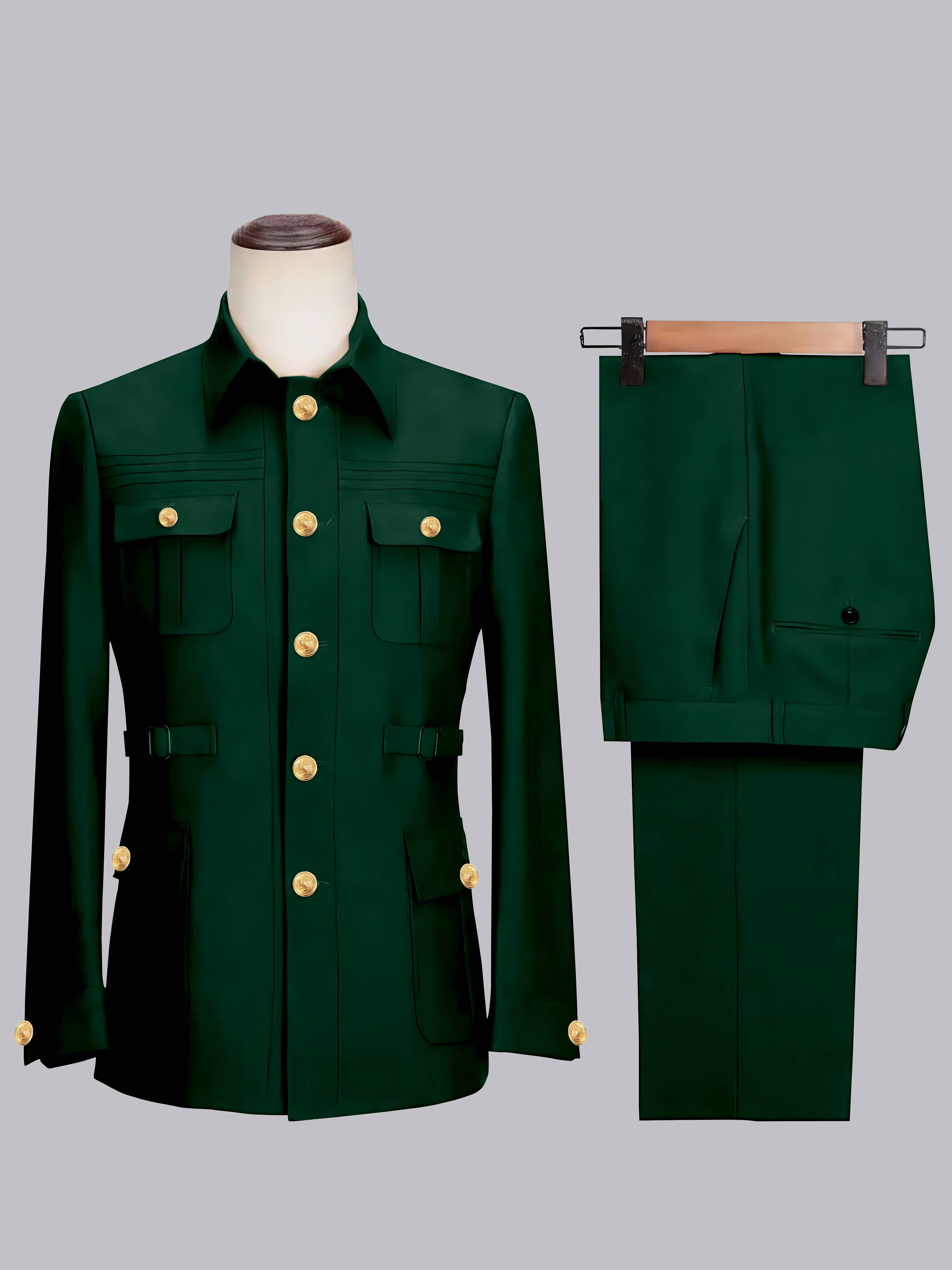 Men's 2 Pieces Safari Suit with Belt Single Breasted Casual Style