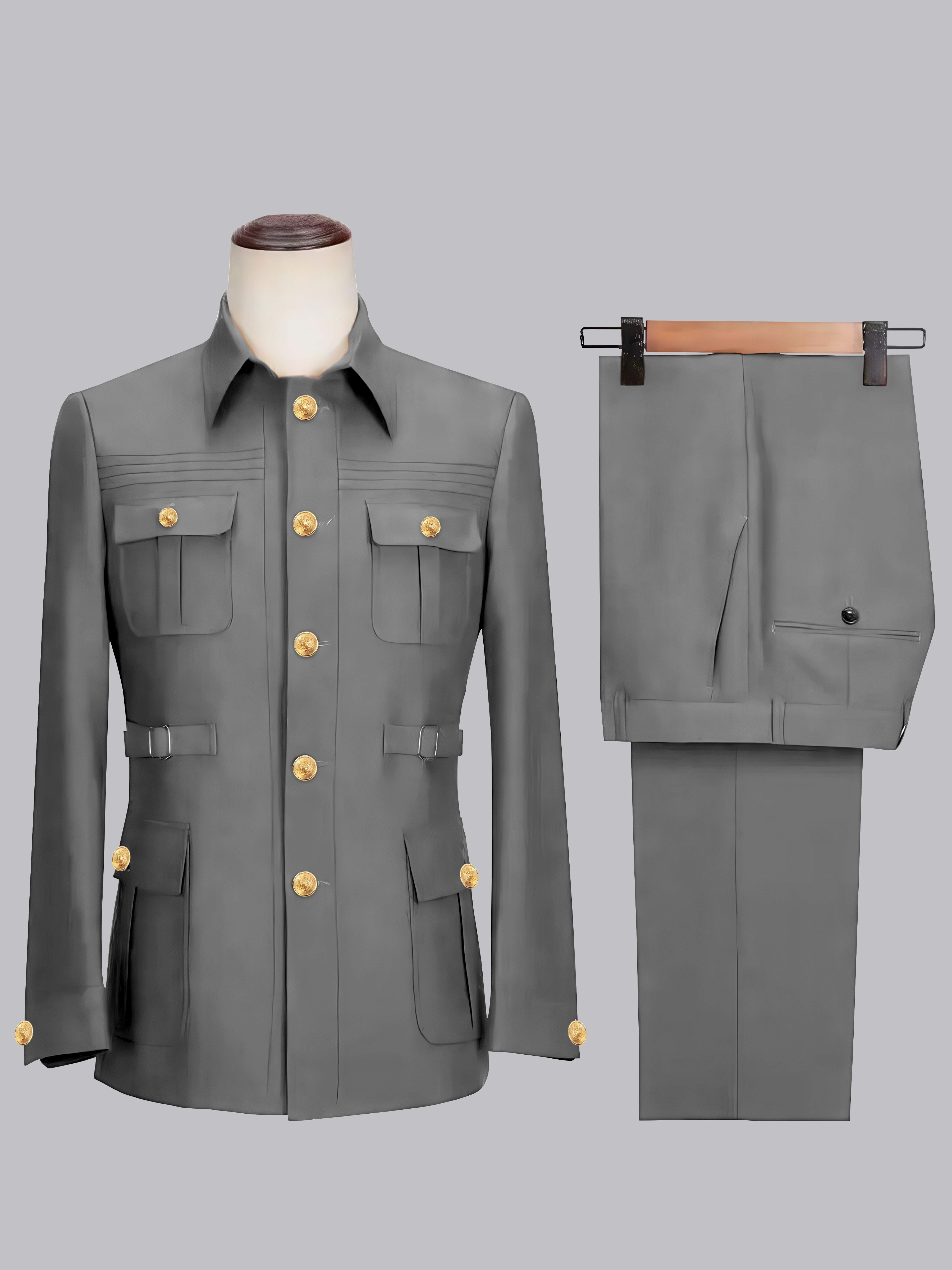 Men's 2 Pieces Safari Suit with Belt Single Breasted Casual Style