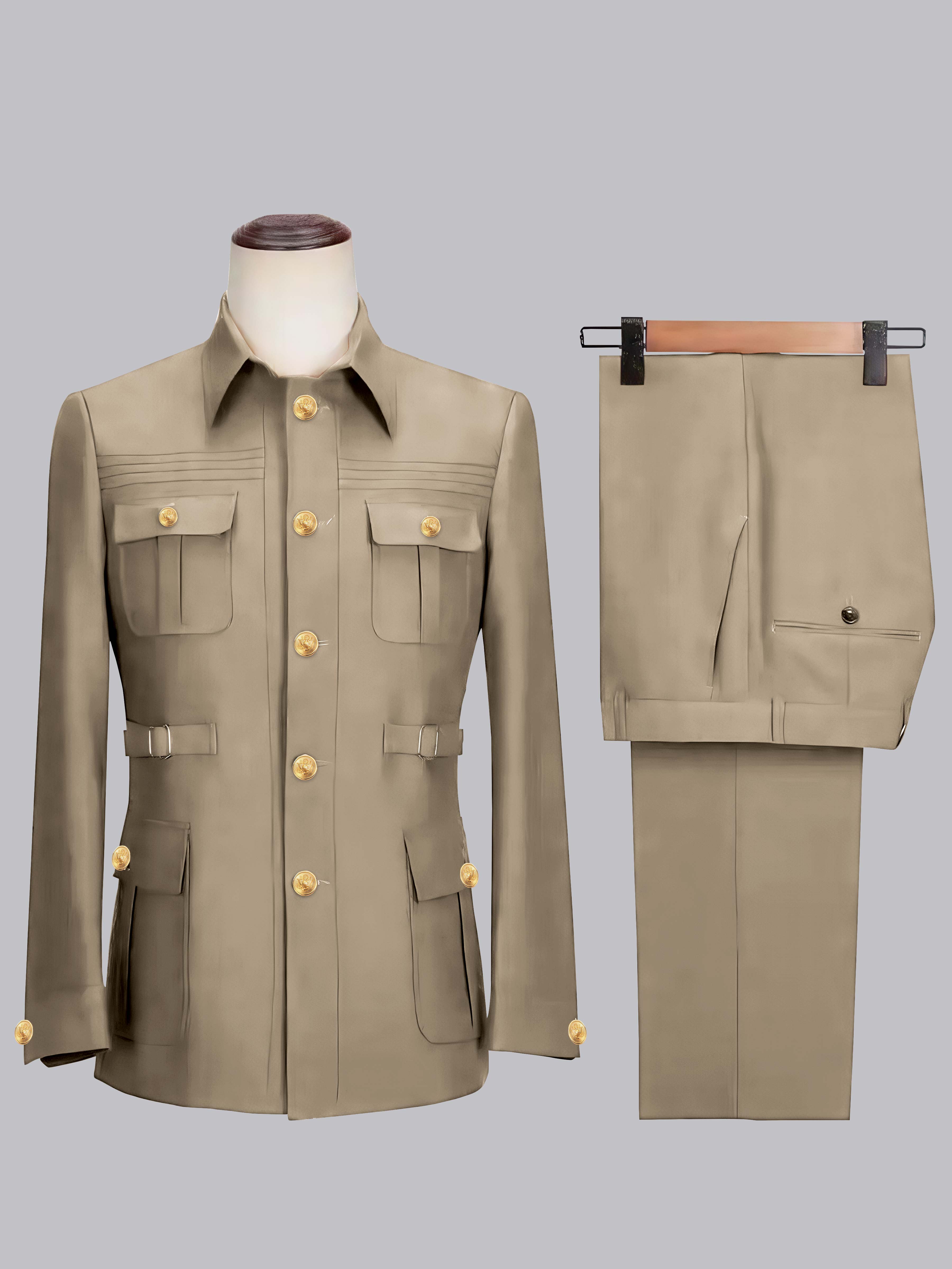 Men's 2 Pieces Safari Suit with Belt Single Breasted Casual Style