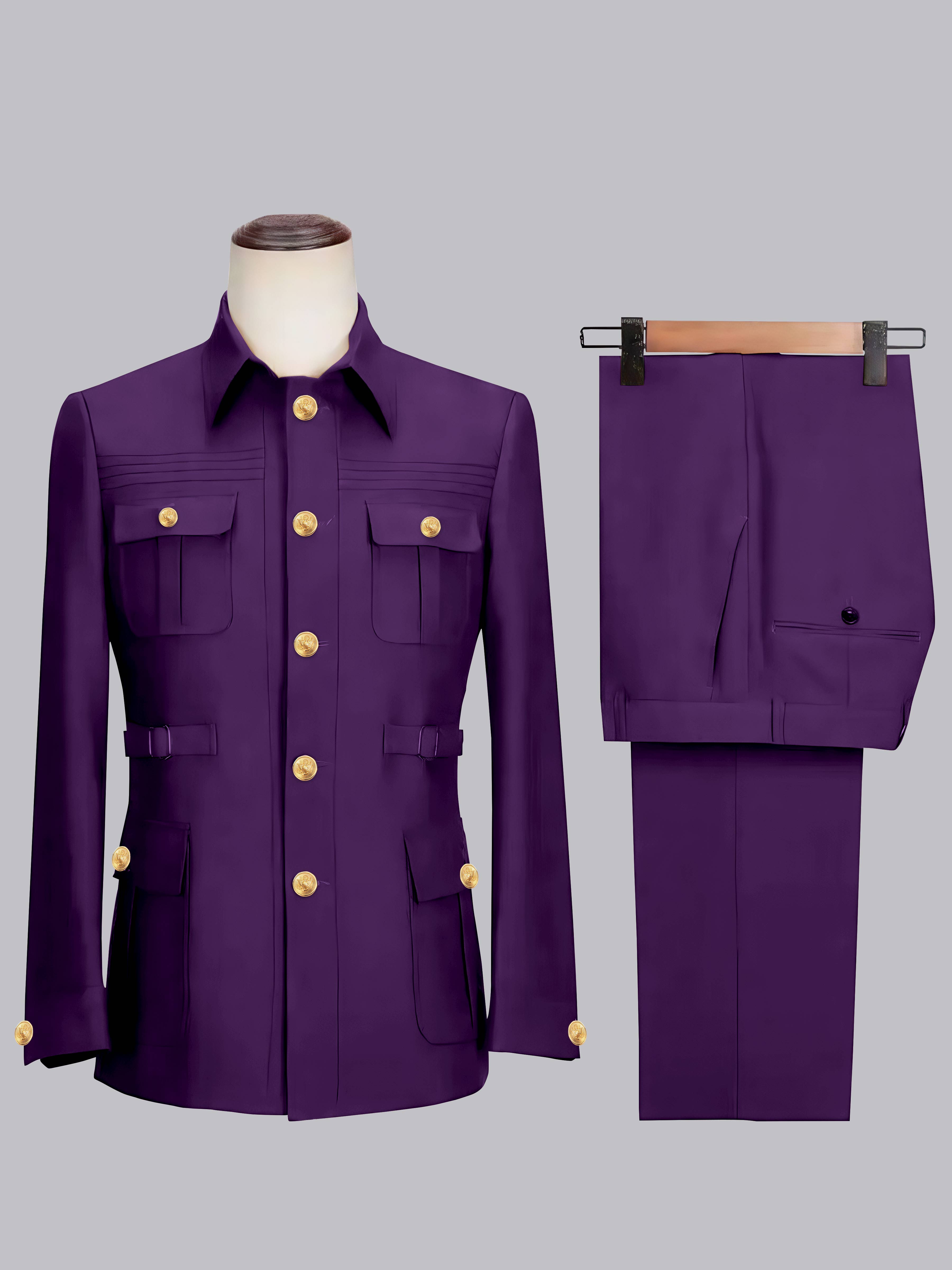 Men's 2 Pieces Safari Suit with Belt Single Breasted Casual Style