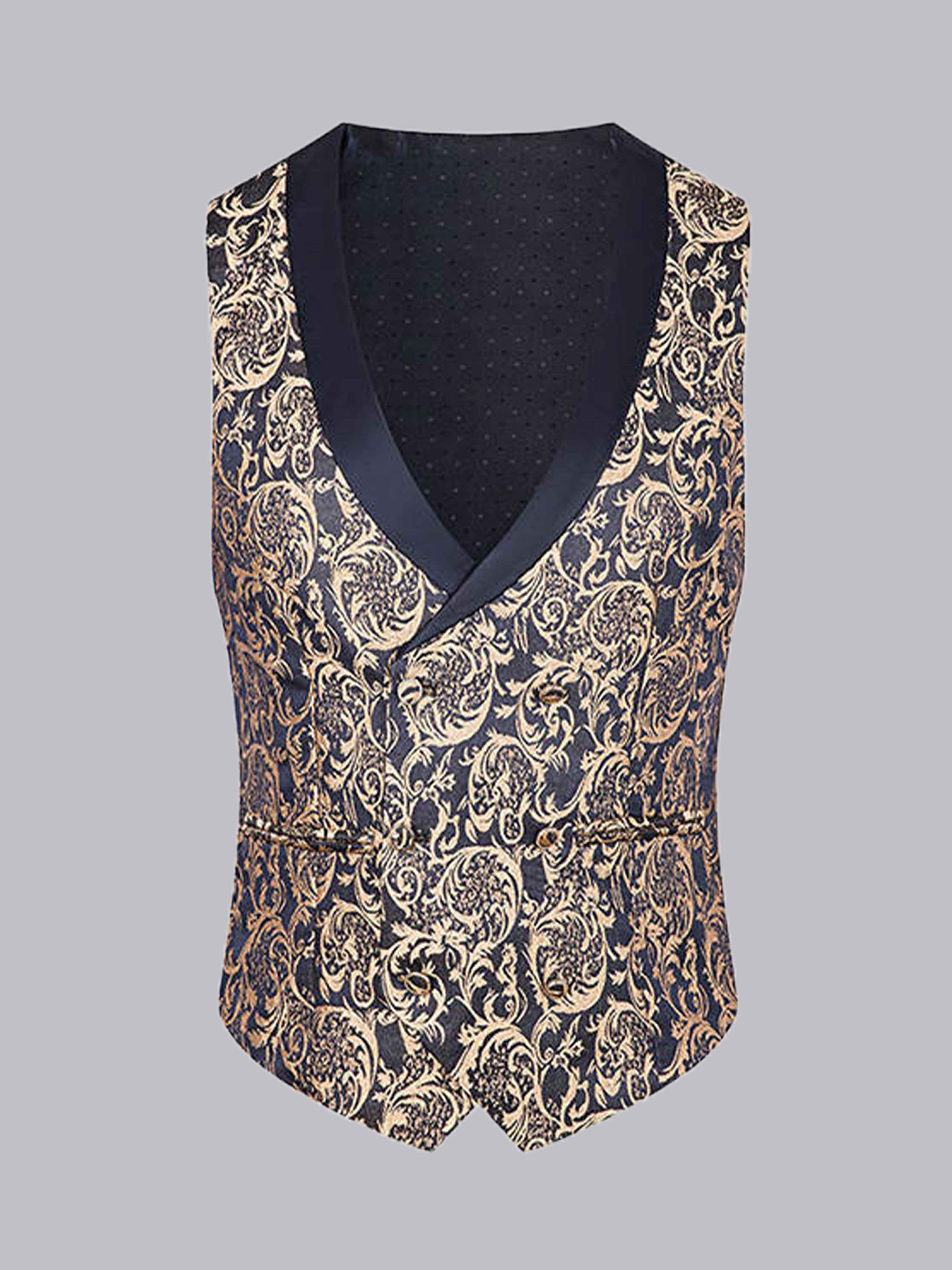 Men's Formal Jacquard Double Breasted Vest