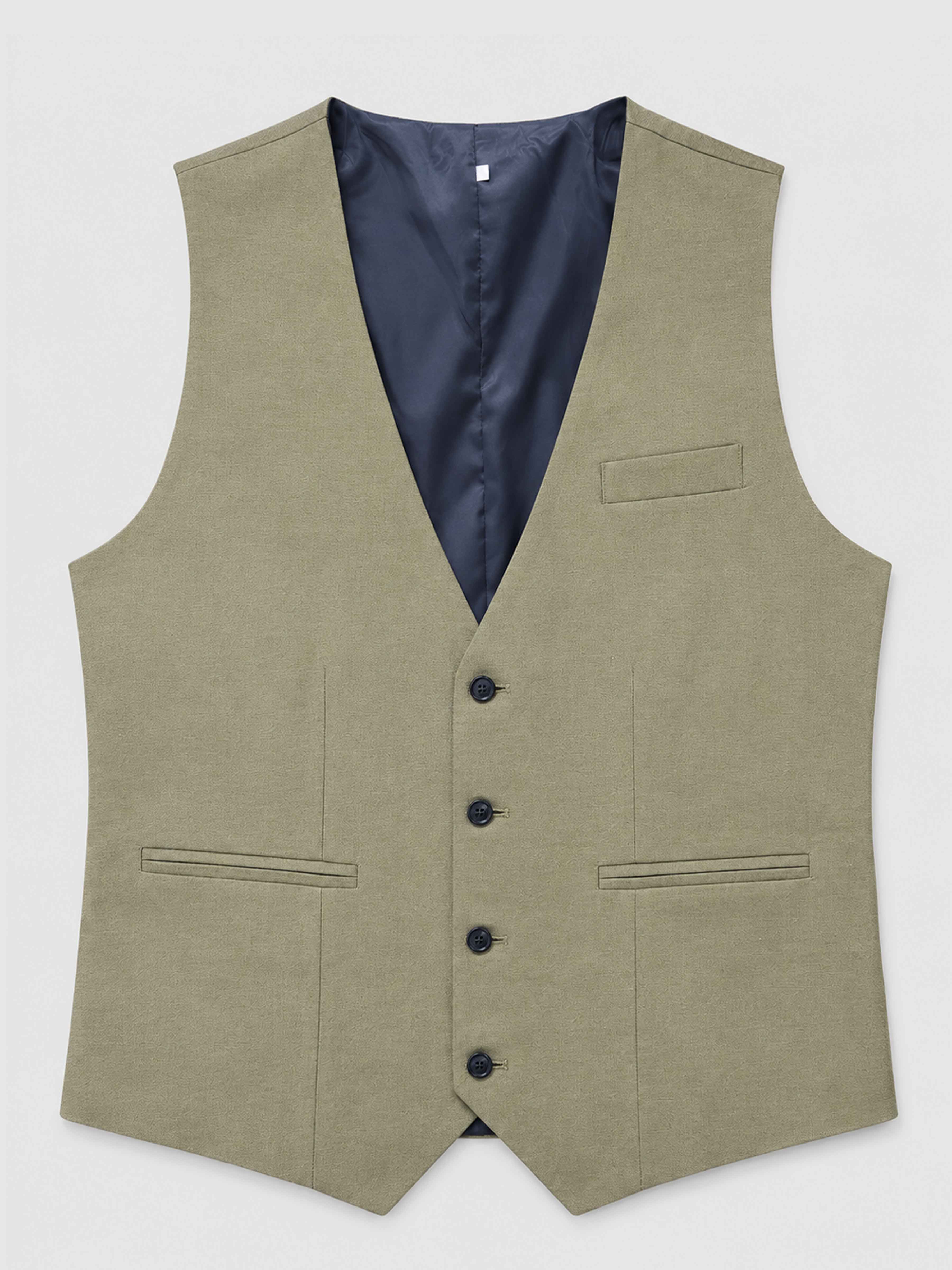 V-Neck Linen Suit Vest for Men | Wedding Waistcoat