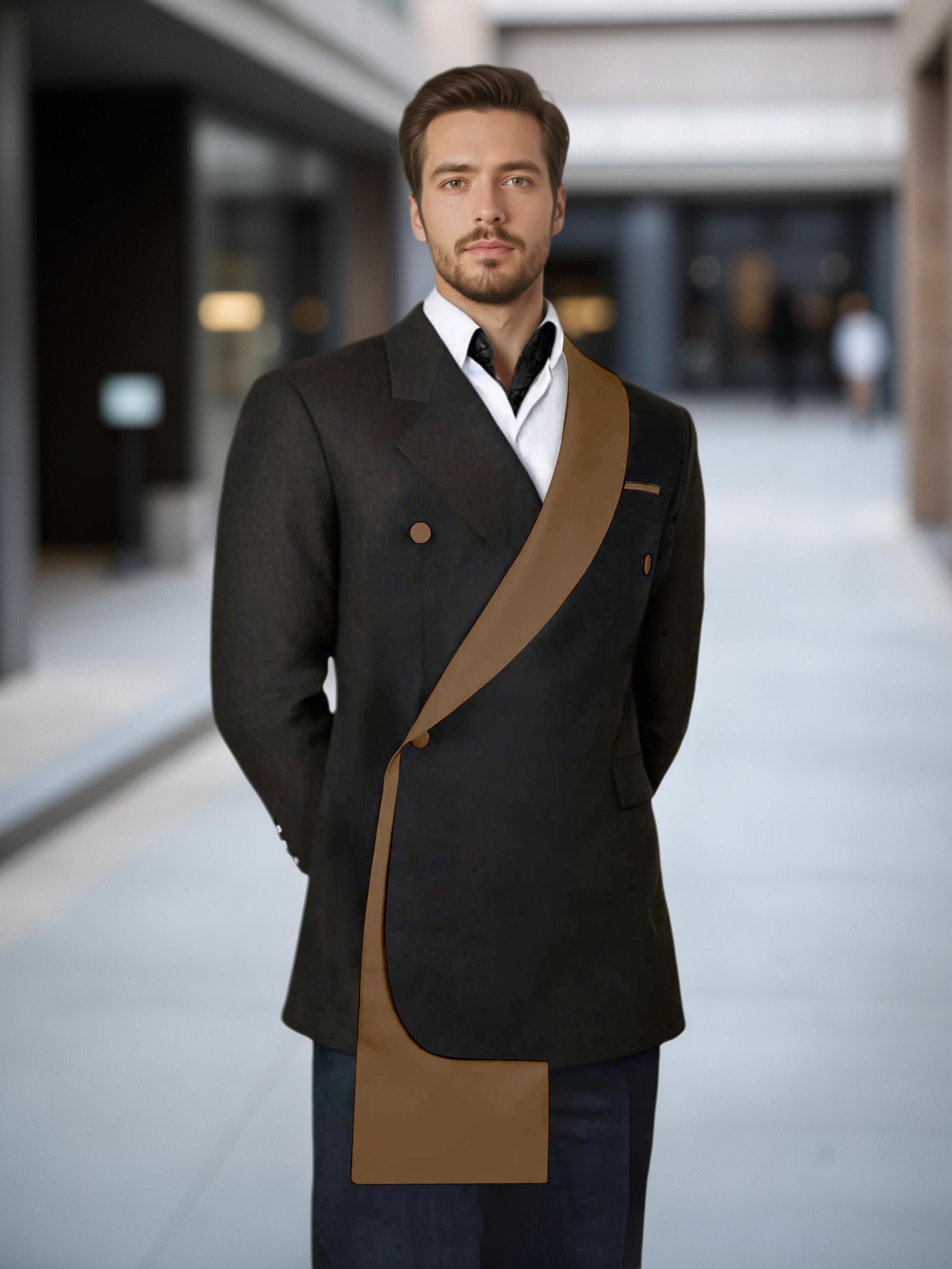 Meticulous Trim Detail Men's Shawl Lapel Design Suit Jacket