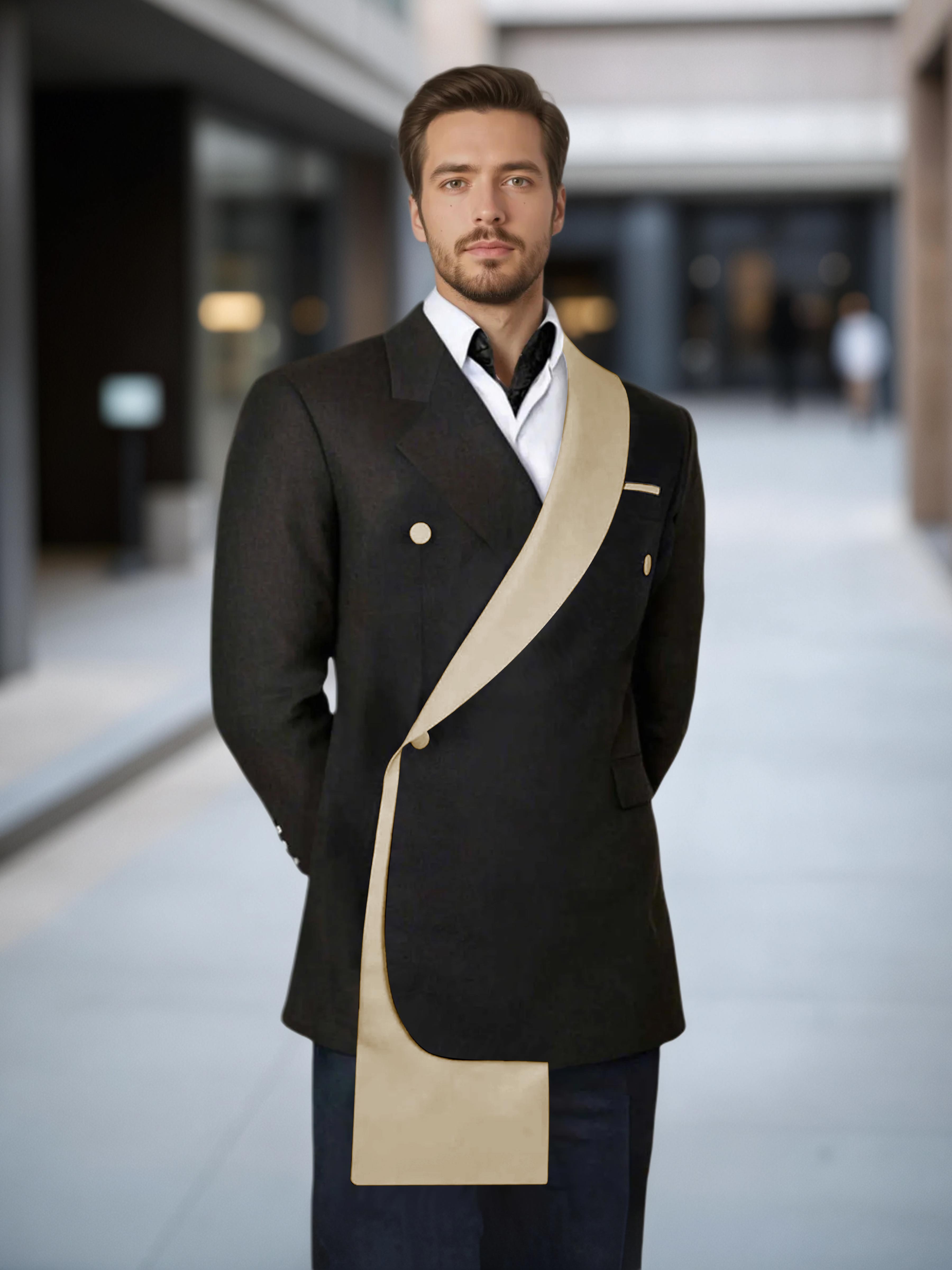 Meticulous Trim Detail Men's Shawl Lapel Design Suit Jacket