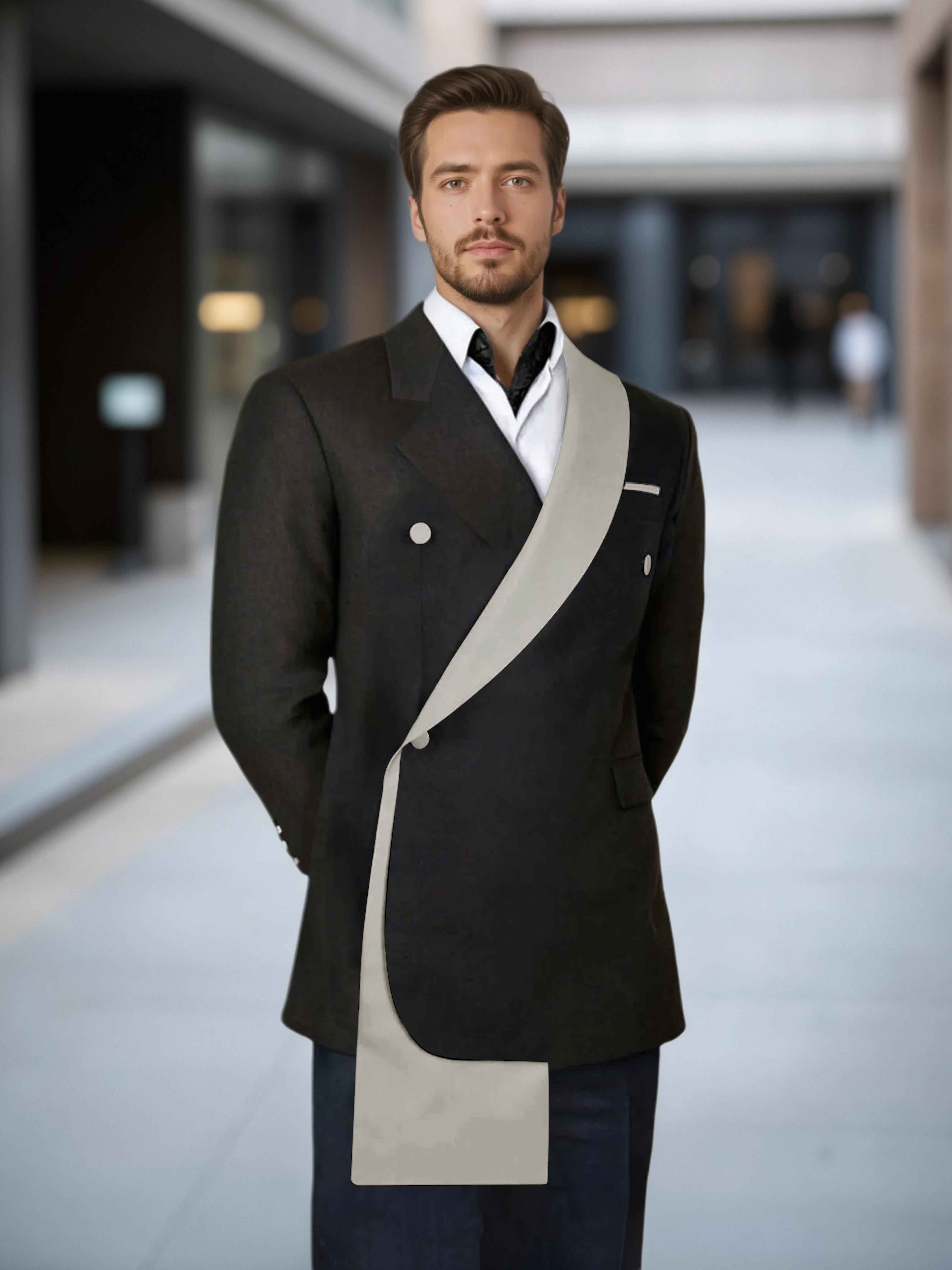 Meticulous Trim Detail Men's Shawl Lapel Design Suit Jacket