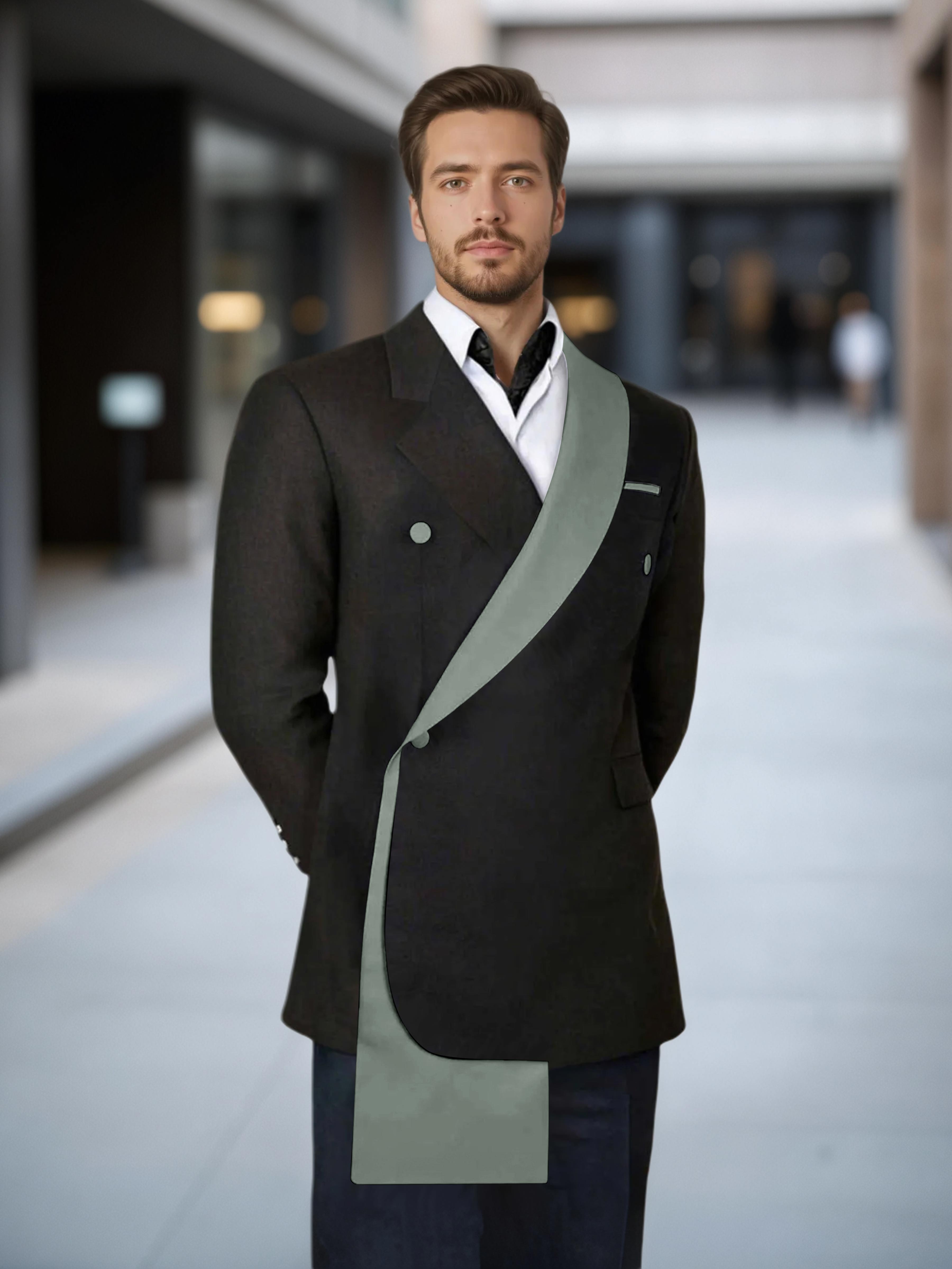 Meticulous Trim Detail Men's Shawl Lapel Design Suit Jacket