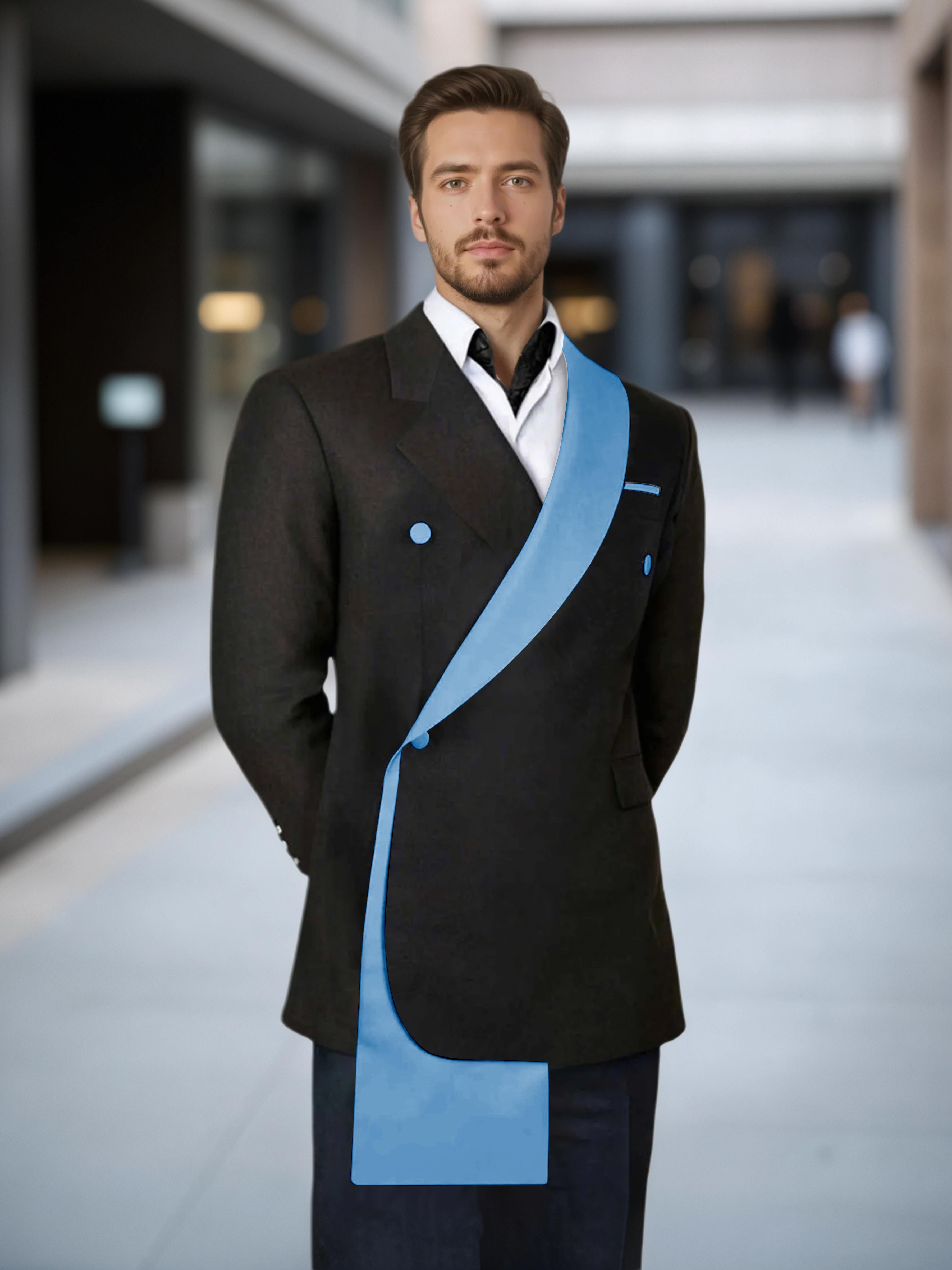 Meticulous Trim Detail Men's Shawl Lapel Design Suit Jacket