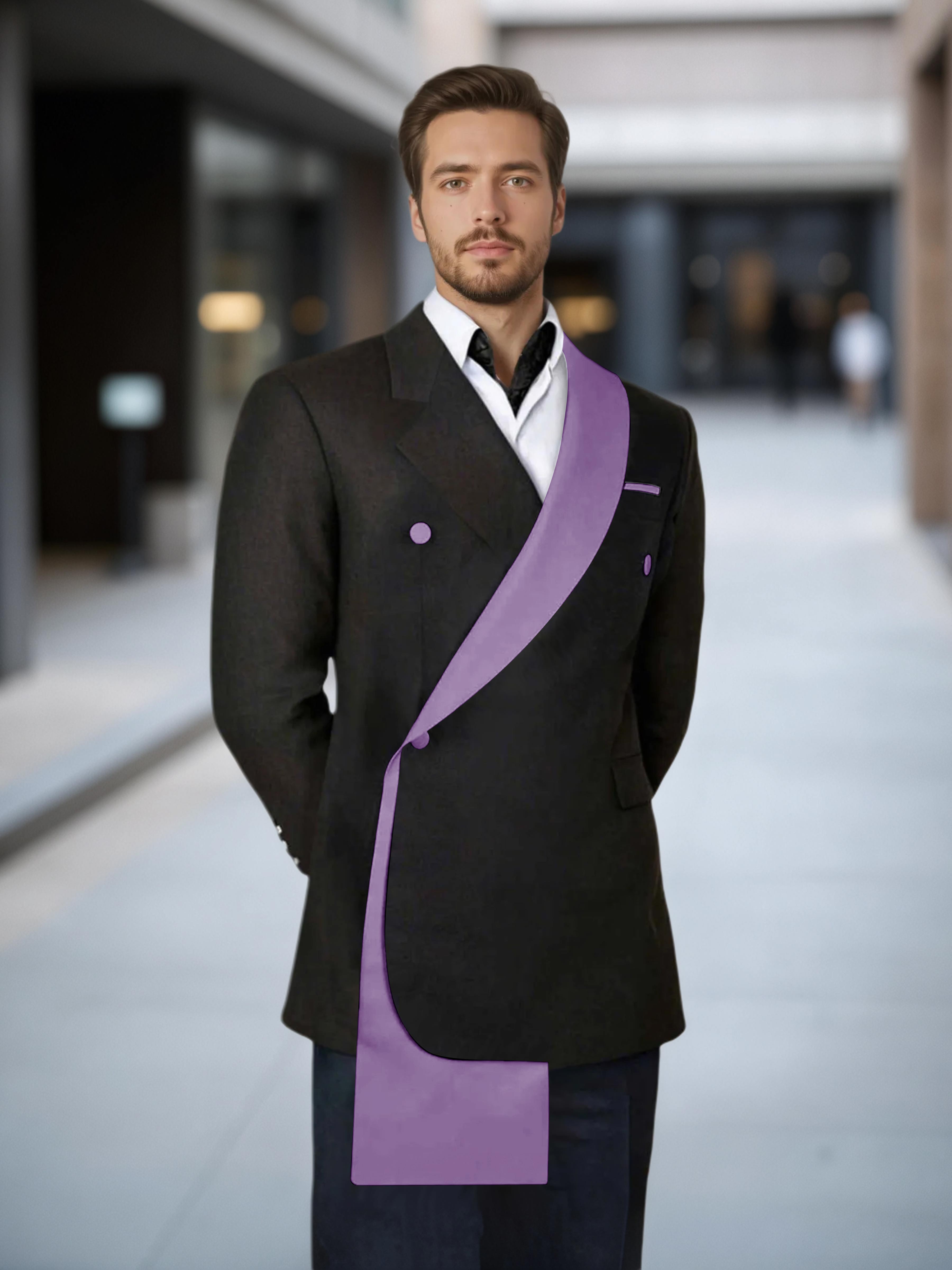 Meticulous Trim Detail Men's Shawl Lapel Design Suit Jacket