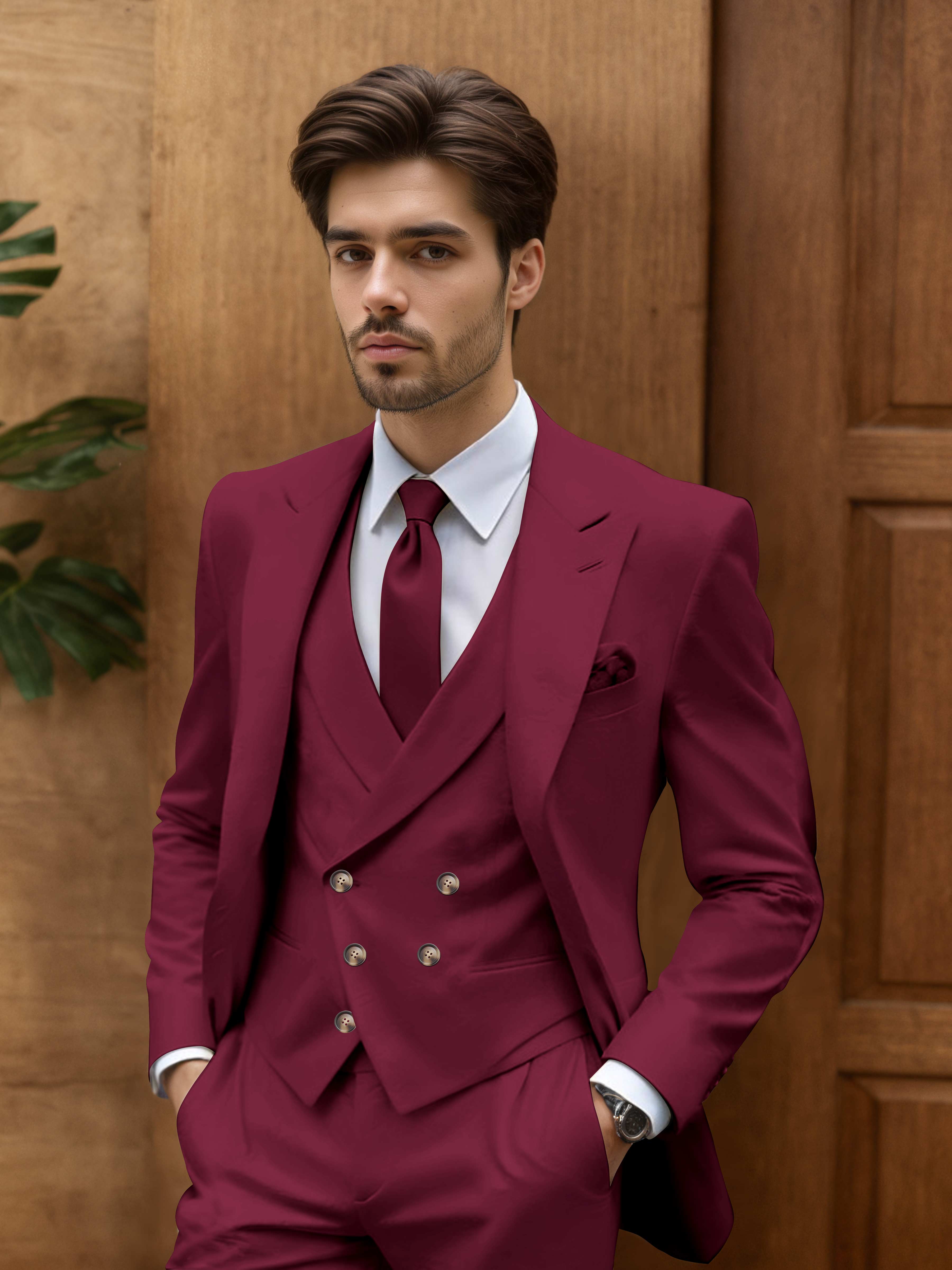Modern Slim Fit Men's 3 Pieces Outdoor Wedding Suits