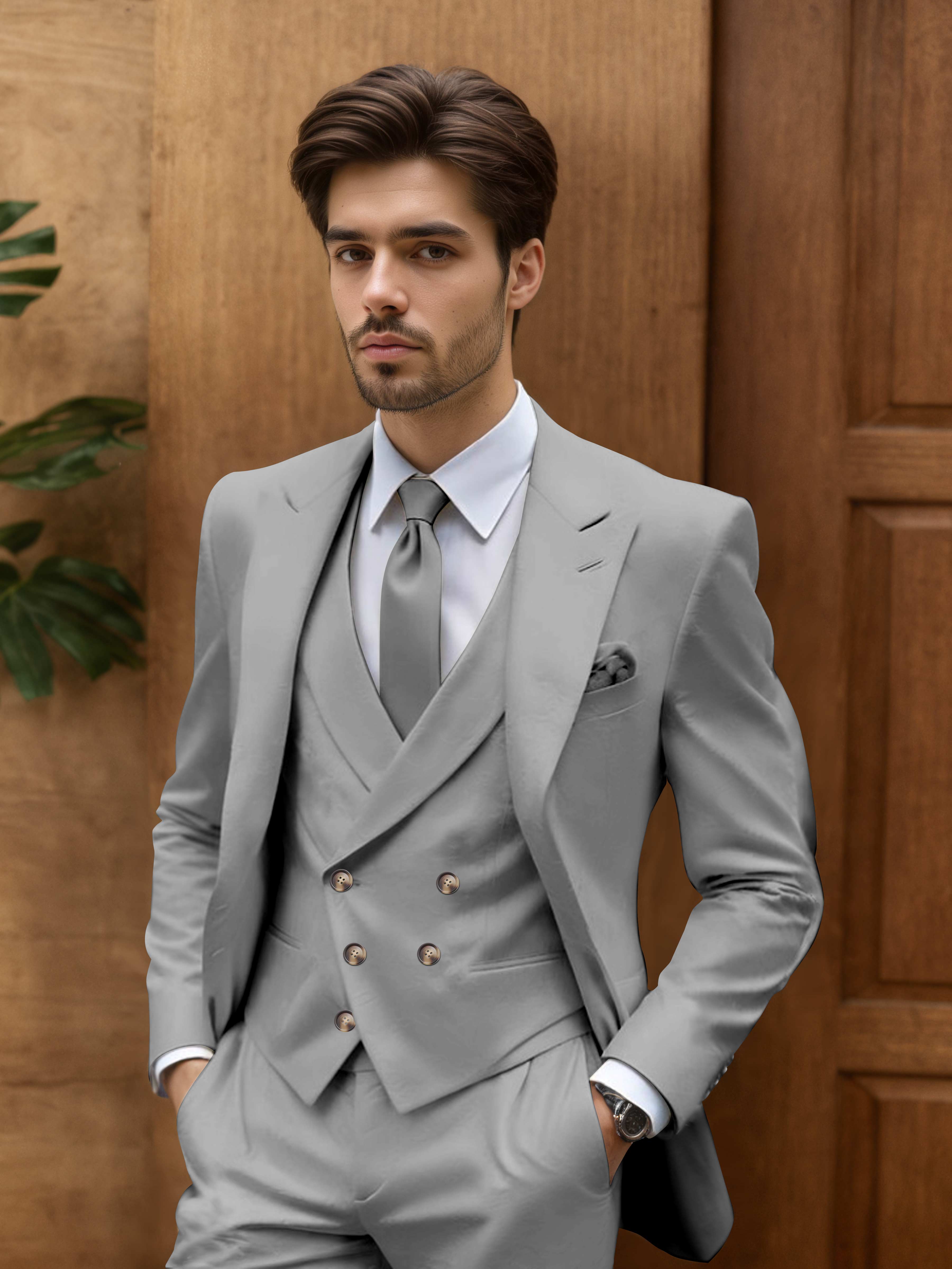 Modern Slim Fit Men's 3 Pieces Outdoor Wedding Suits
