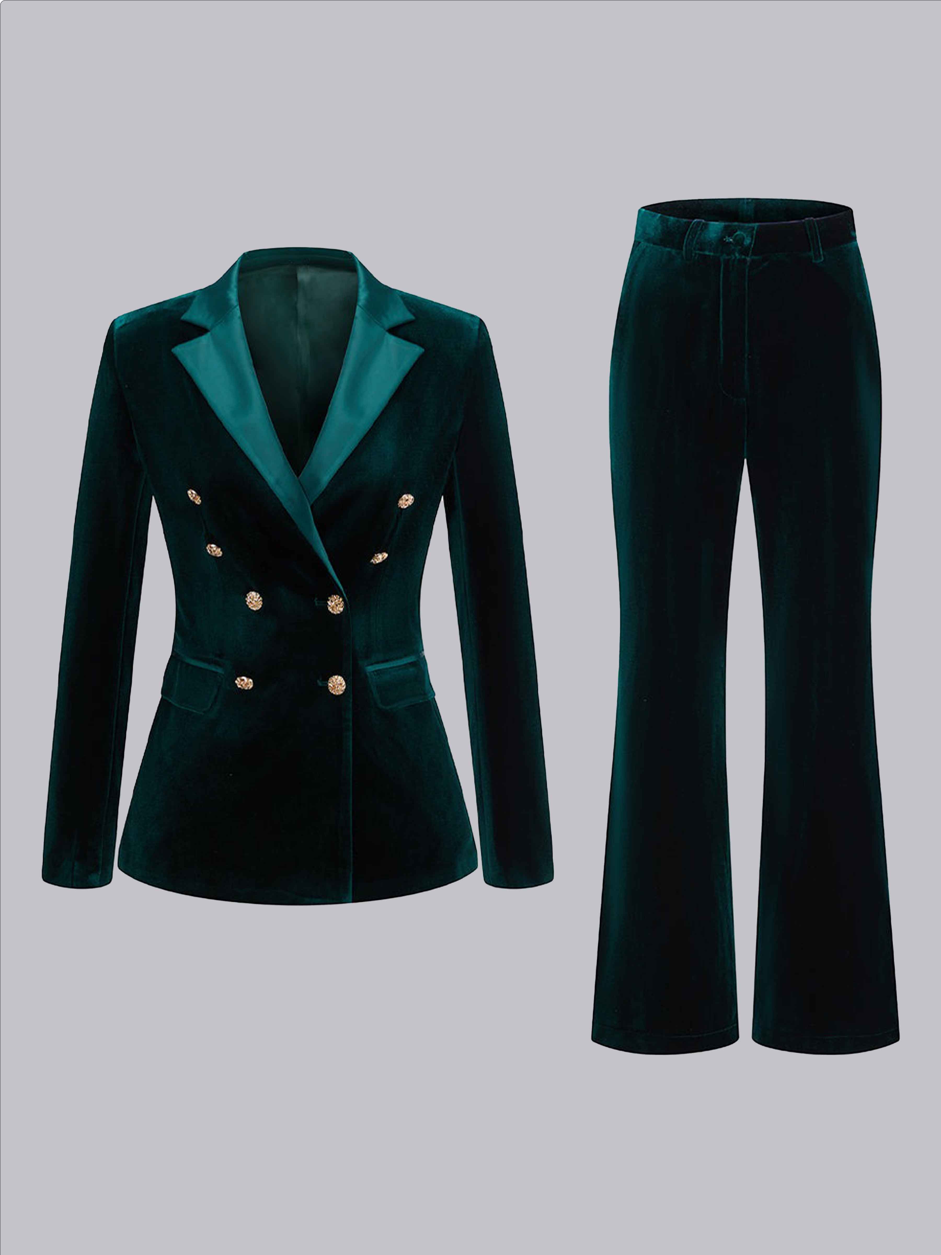 Modern Women's Velvet Slim Fit Double Breasted Formal Suit Set