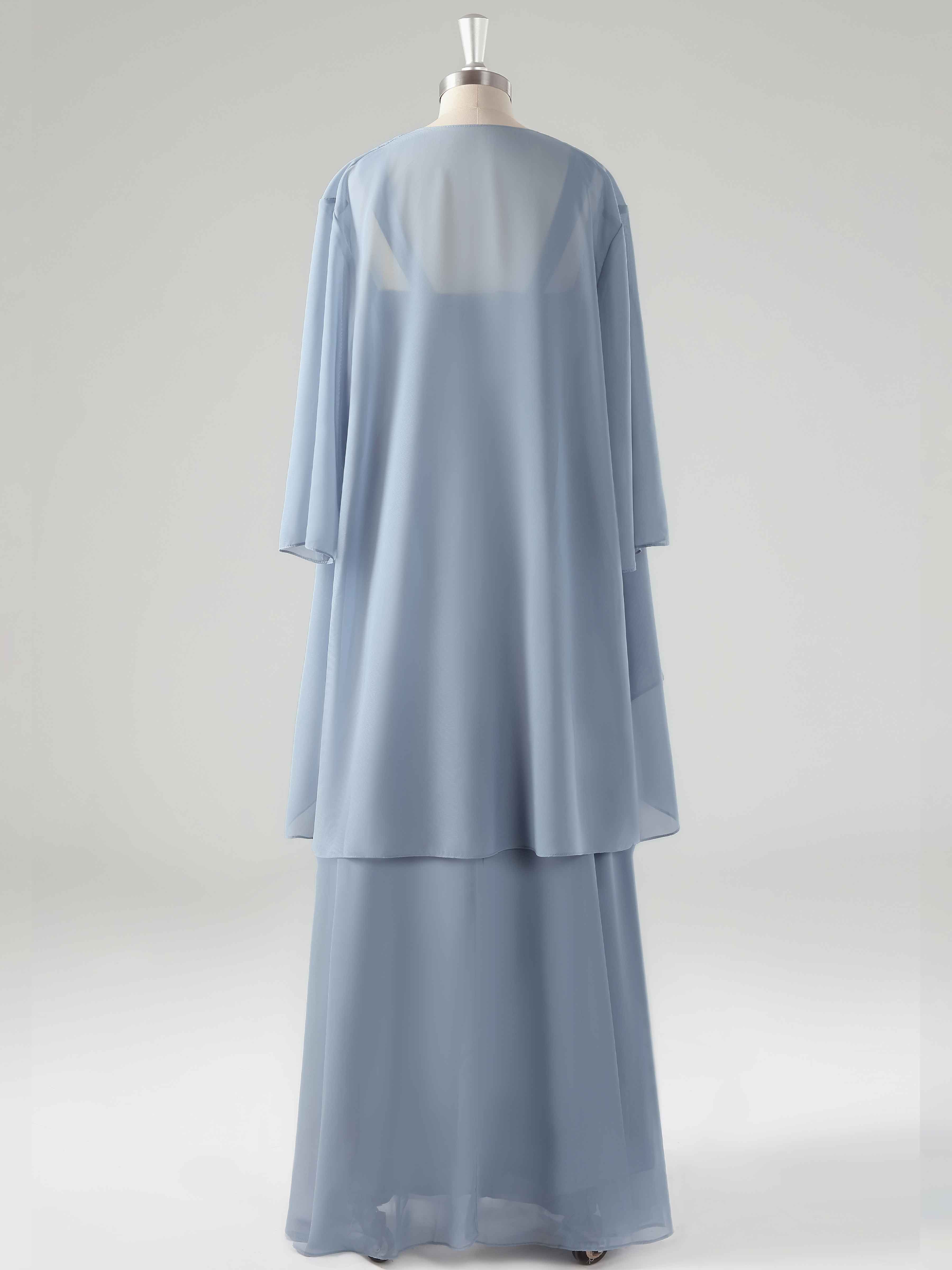 Modest A-Line Beading 2 Pieces Tea Length Chiffon Mother of The Bride Dresses