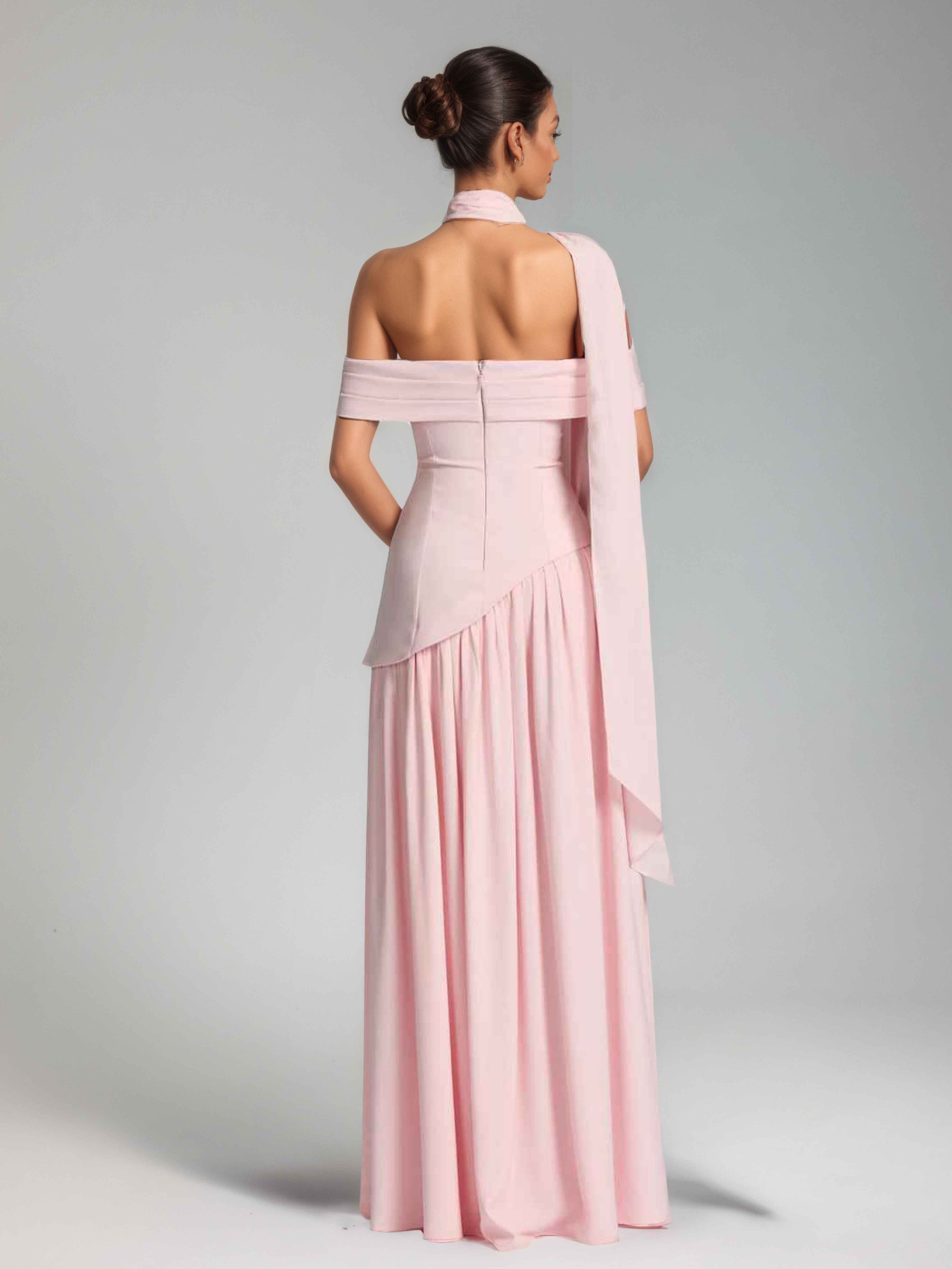 Mraelithra A-Line Off the Shoulder Slit Long Chiffon Prom Dresses