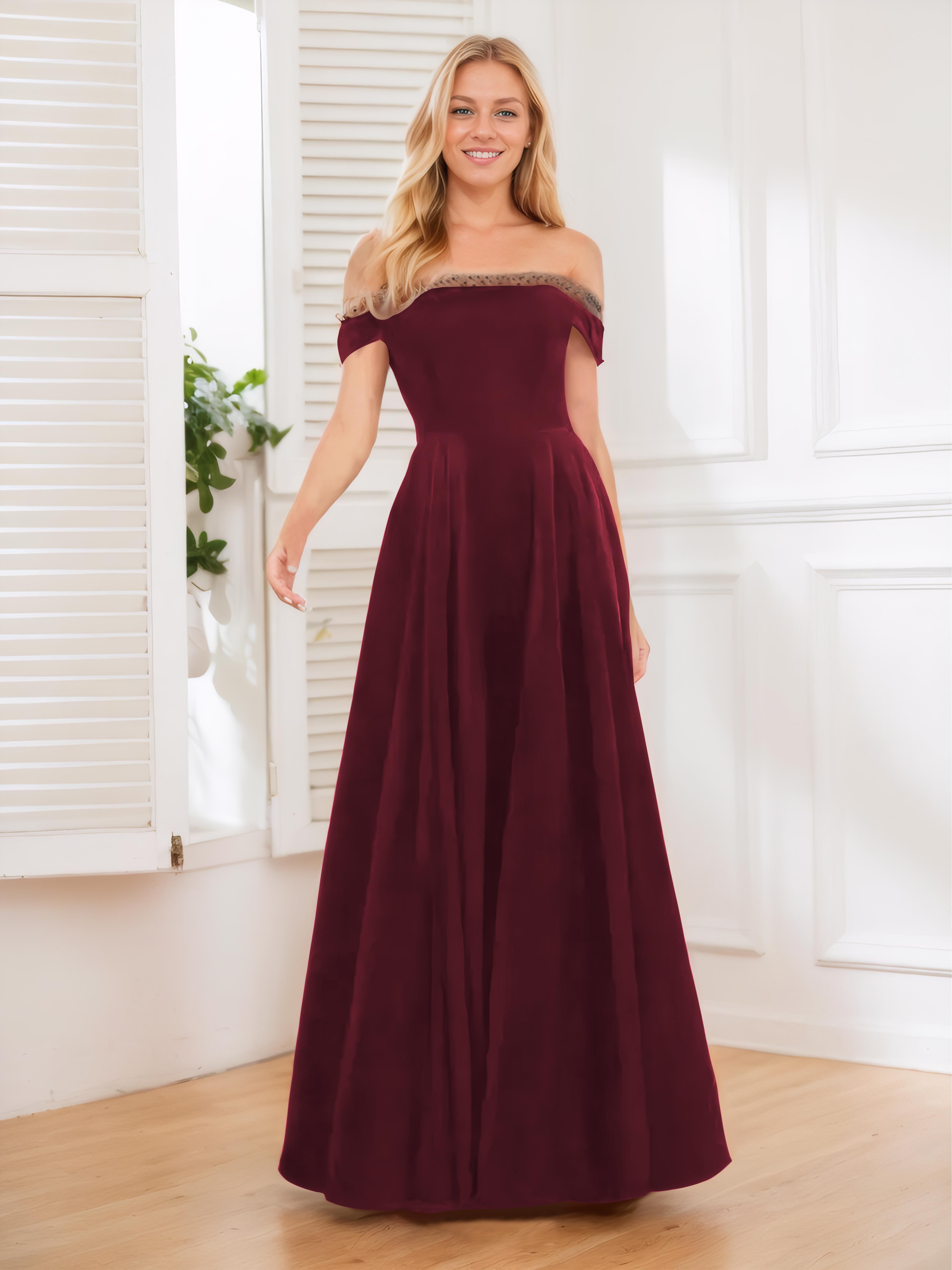 tulle off the shoulder bridesmaid dress Zapaka Women Eucalyptus Long Bridesmaid Dress with Sleeves A Line Off the Shoulder Wedding Guest Dress, Eucalyptus / US8
