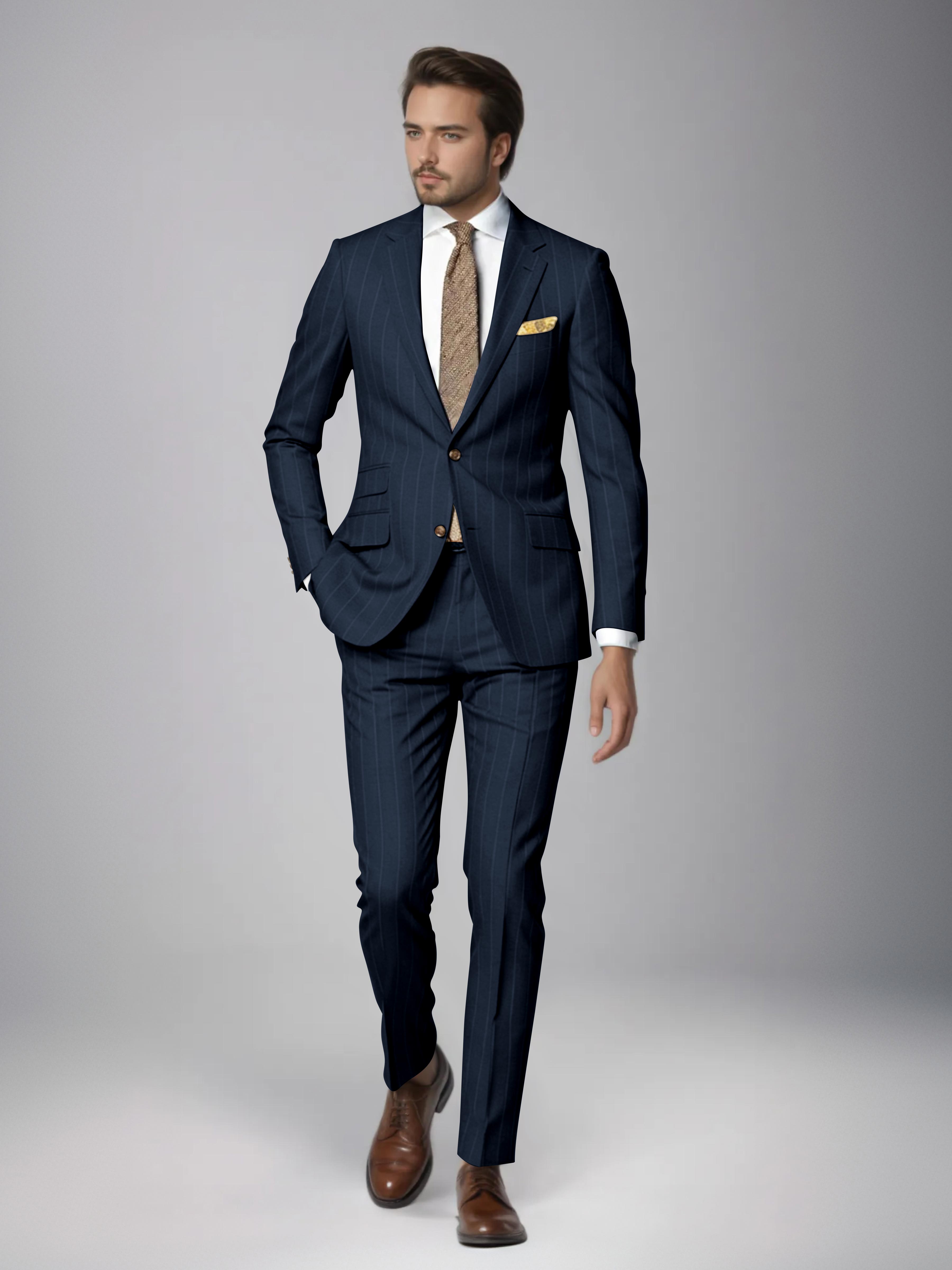 Classic 2 Pieces Men's Slim Fit Pinstripe Business Suit for Wedding & Office