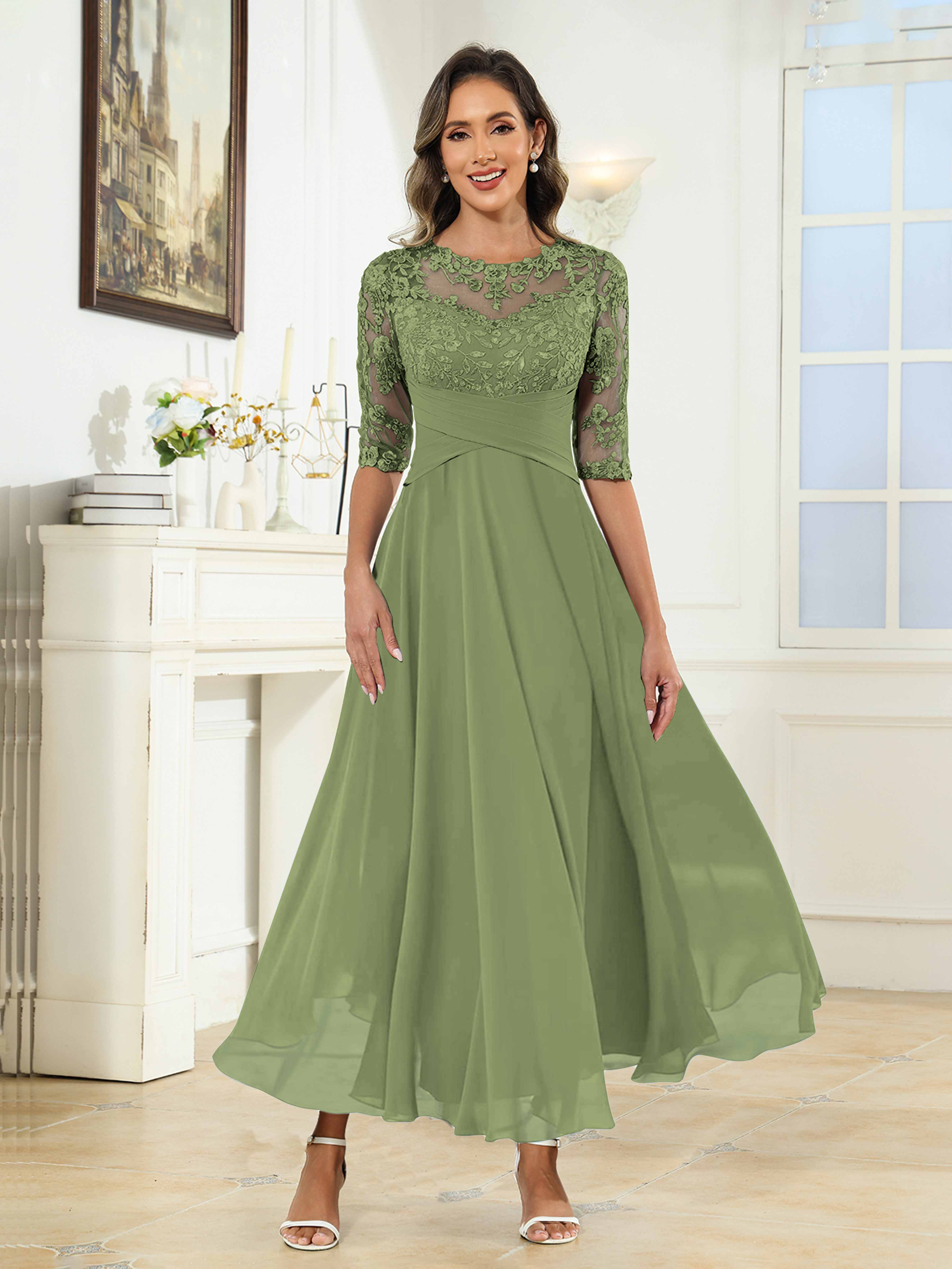 half lace maxi dress Floor Length Empire Waist Lace Evening Dress with Half Sleeve