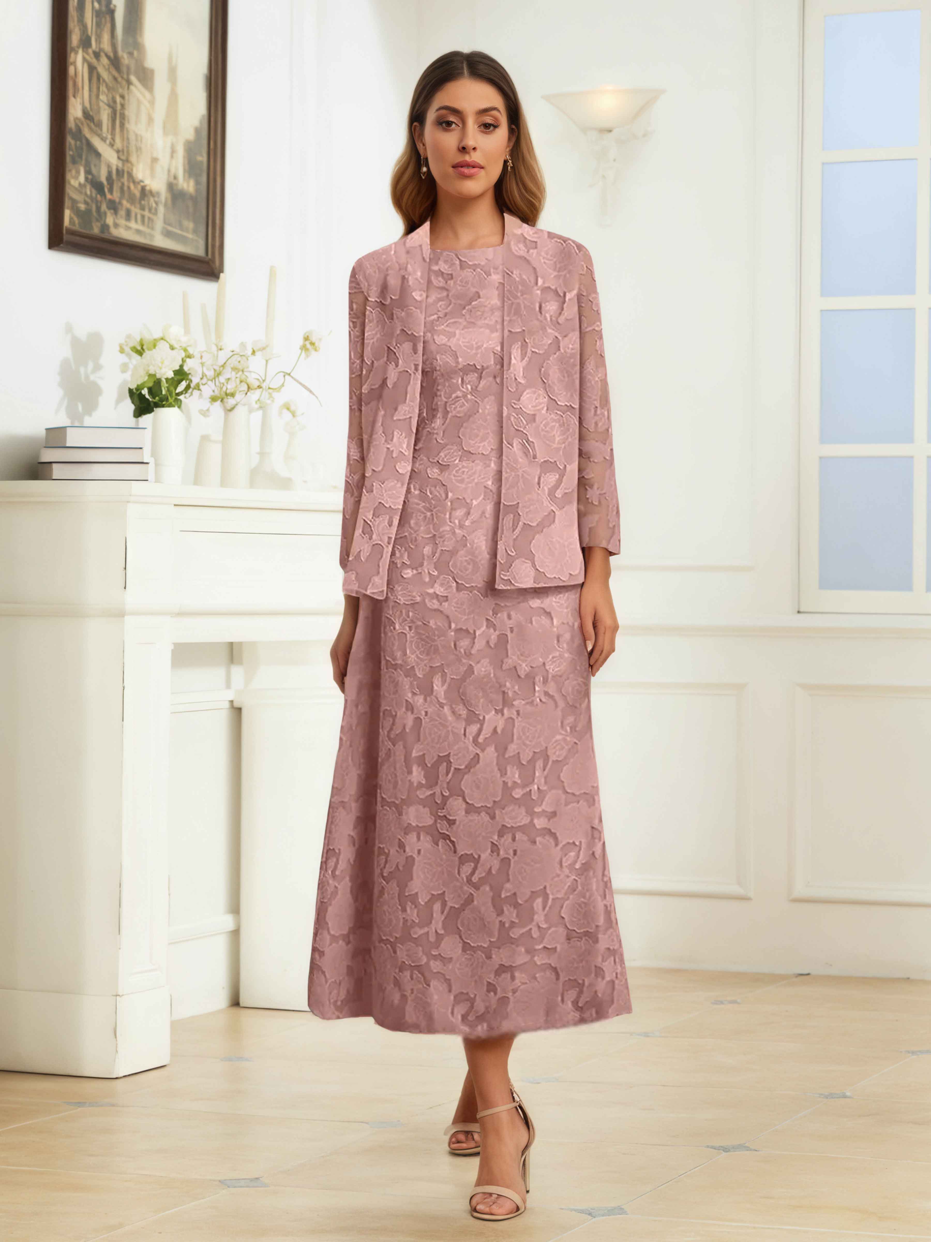Oraelitharae Modest A-Line 2 Pieces Long Jacquard Mother of the Bride Dresses