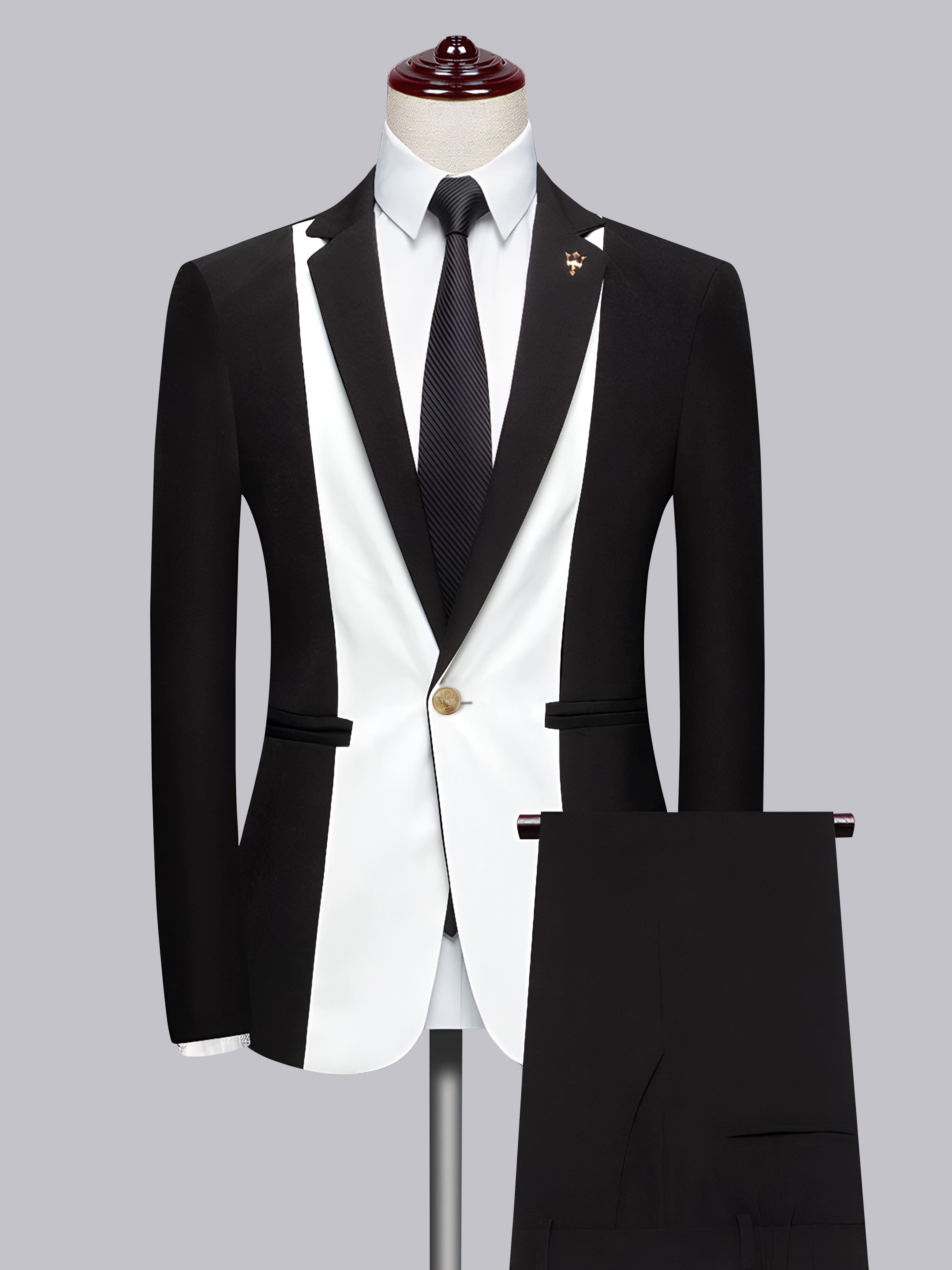Patchwork Notch Lapel Men's One Button 2 Pieces Suit for Wedding & Prom