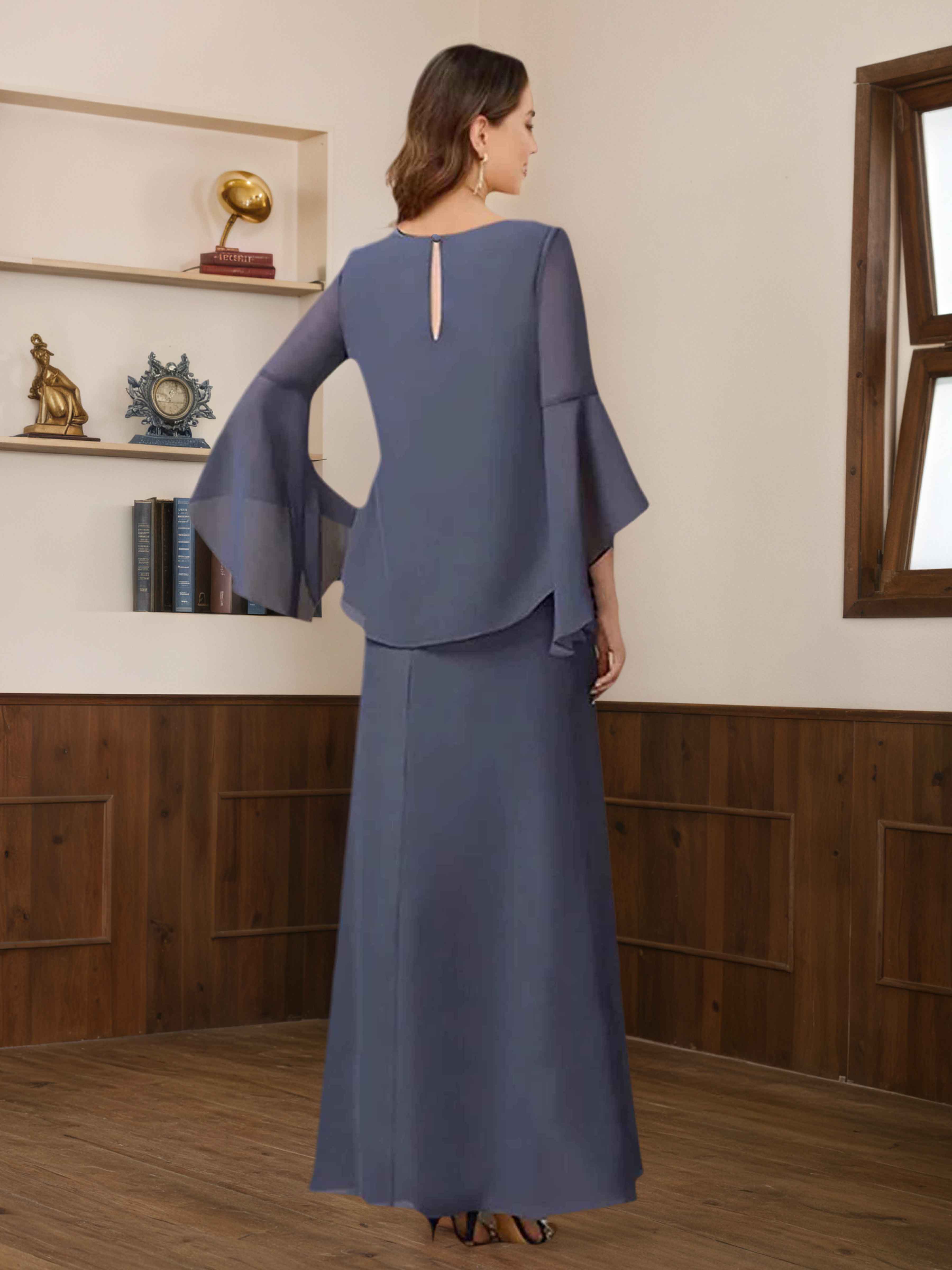 Pavetta Elegant 2 Pieces Long Sleeves Chiffon Mother of the Bride Dresses