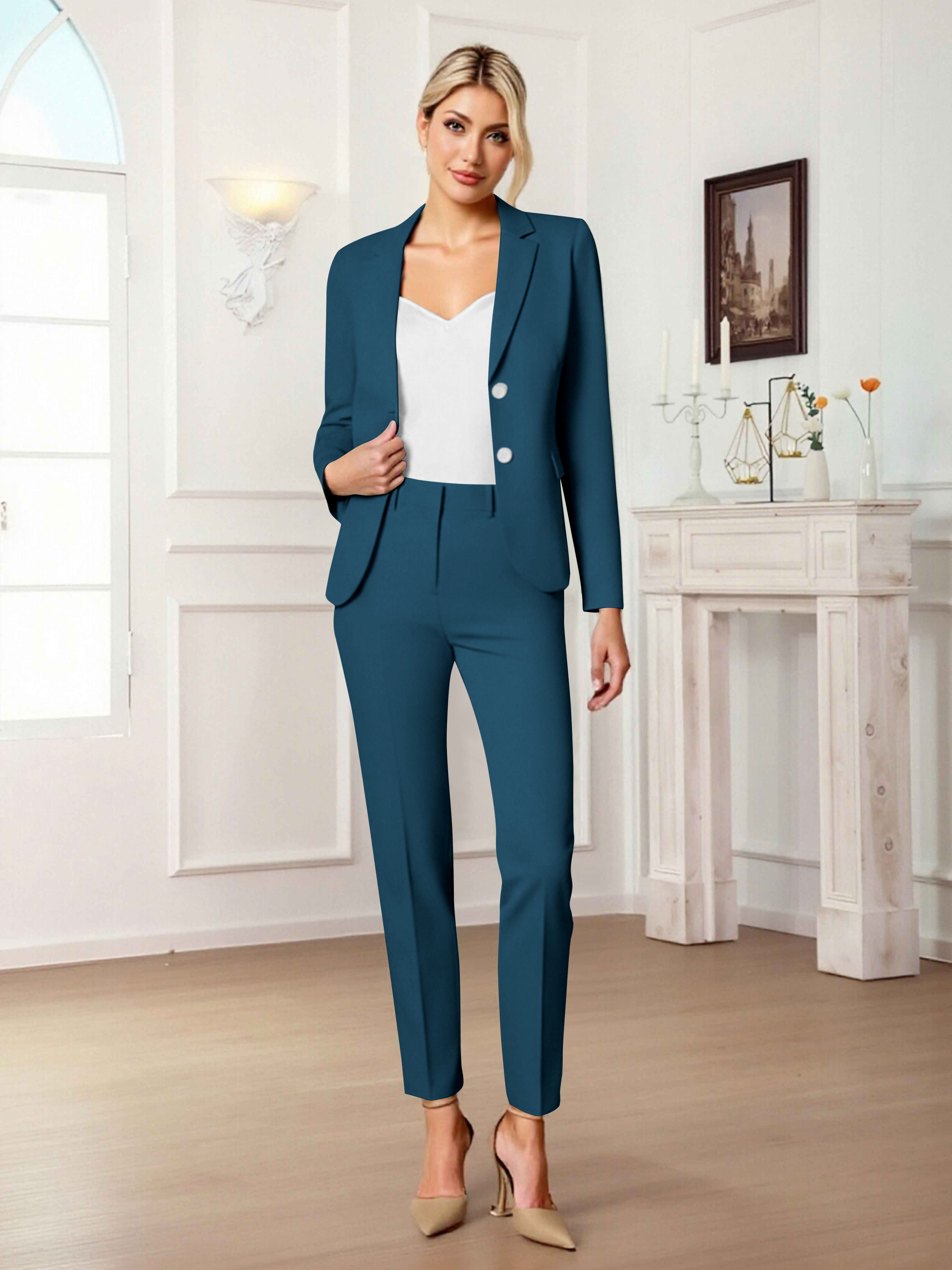 Slim Fit Women's 2 Pieces Notch Lapel Two Button Suit For Guest