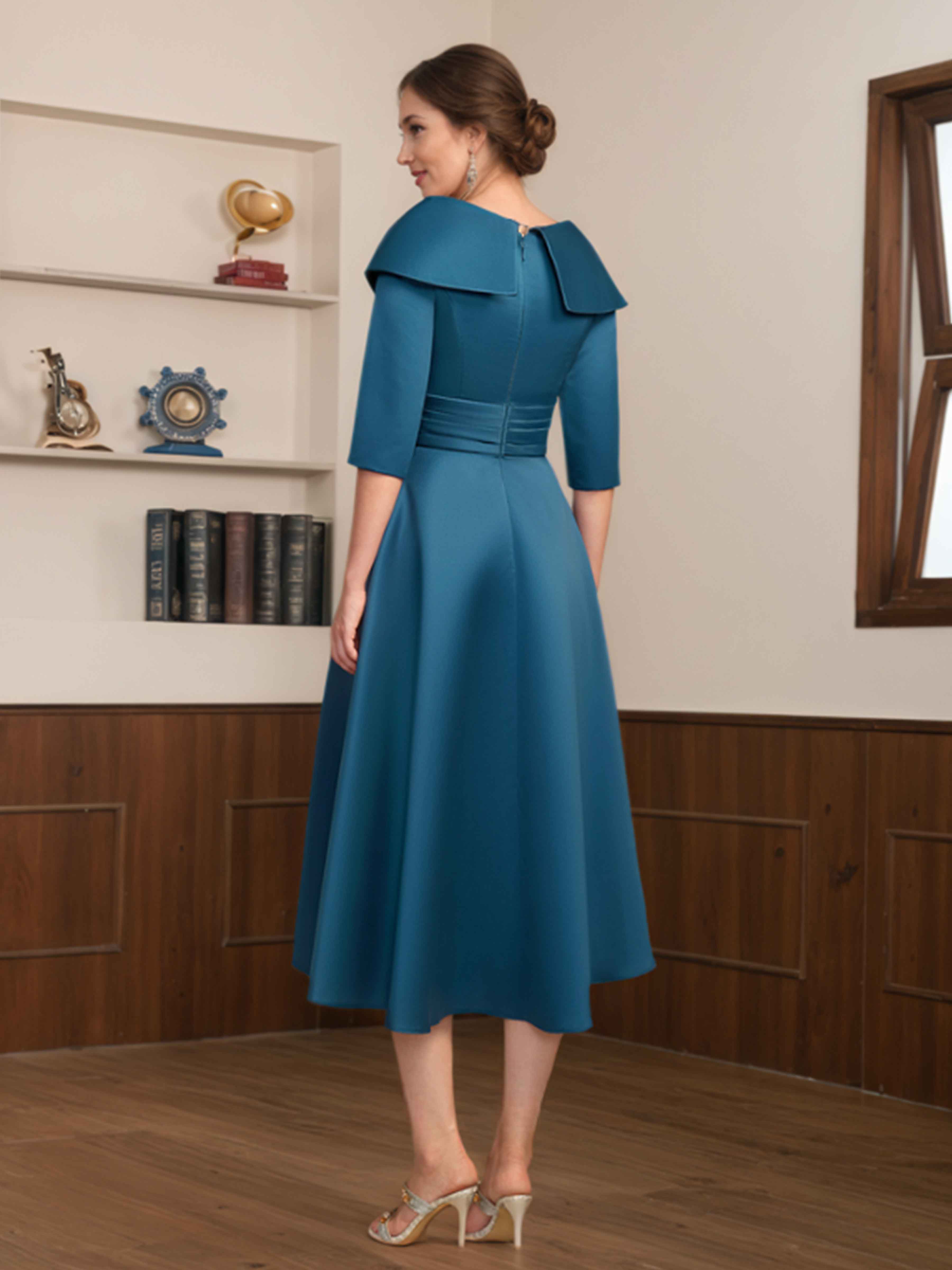 Pippa Enchanting Ruched Tea Length Satin Mother of the Bride Dresses